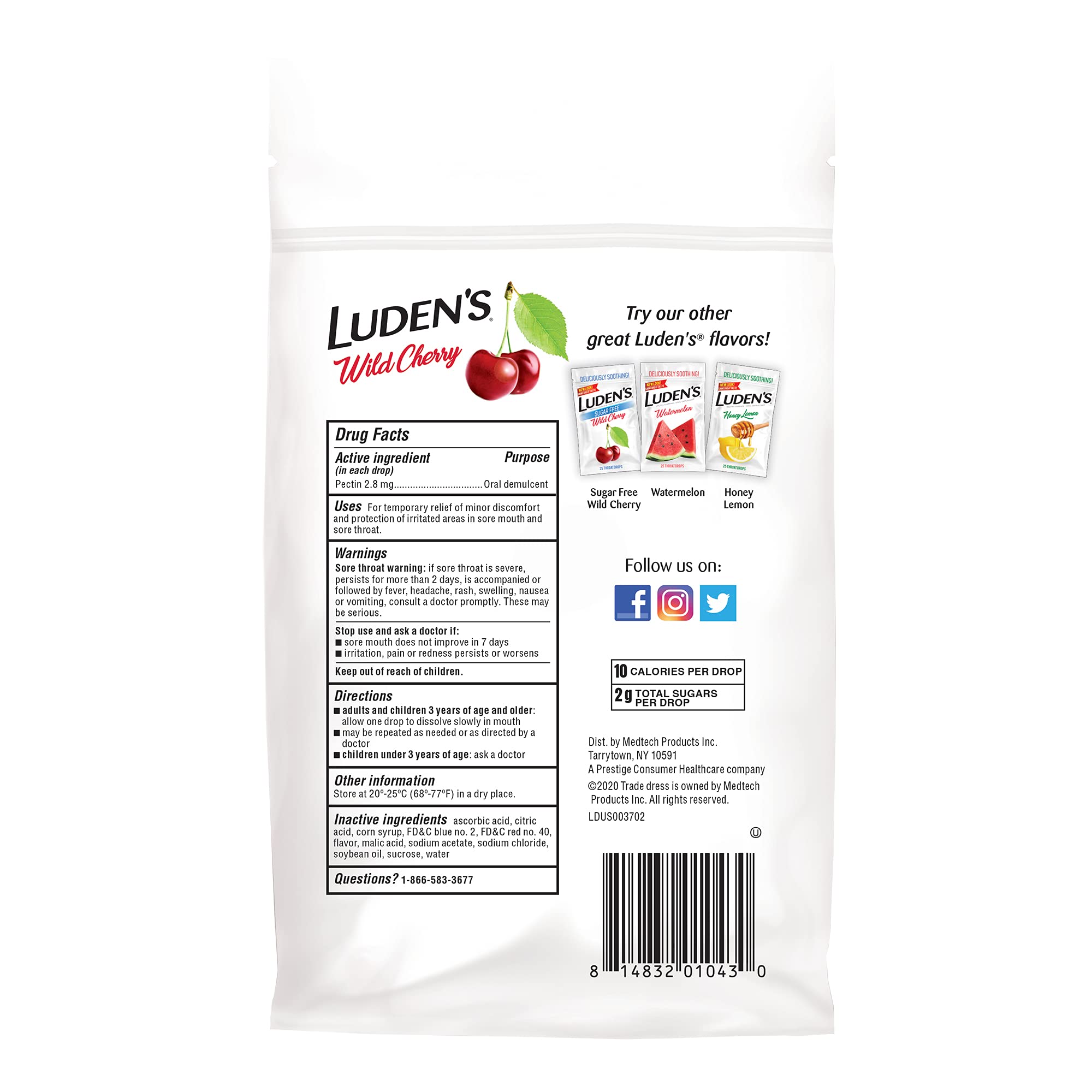 Luden's Sugar Free Wild Cherry Throat Drops, Sore Throat Relief, 25 Count (12 Pack)