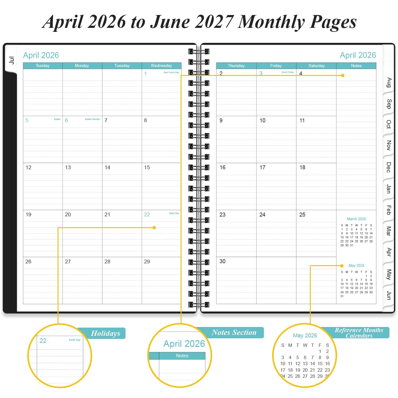 2026-2027 Daily & Monthly Planner - One Page Per Day, Daily Planner from July 2026 to June 2027, Planner 2026-2027 with 12 Monthly Tabs, 6.4" x 8.5", Black