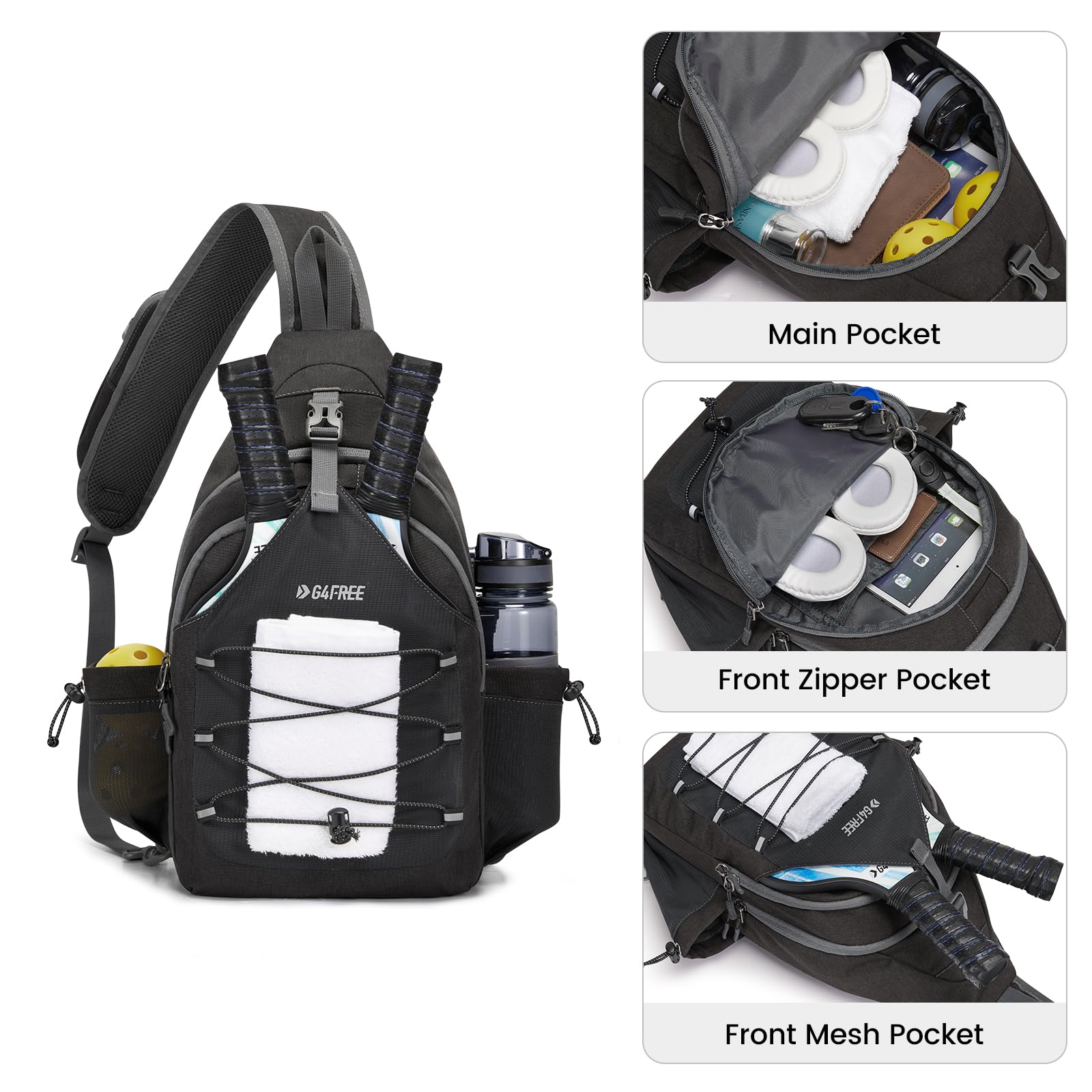 G4Free Pickleball Bag, Crossbody Sling Bag for Men Women, Pickleball Backpack, Pickle Ball Paddle Bag Gifts for Sports