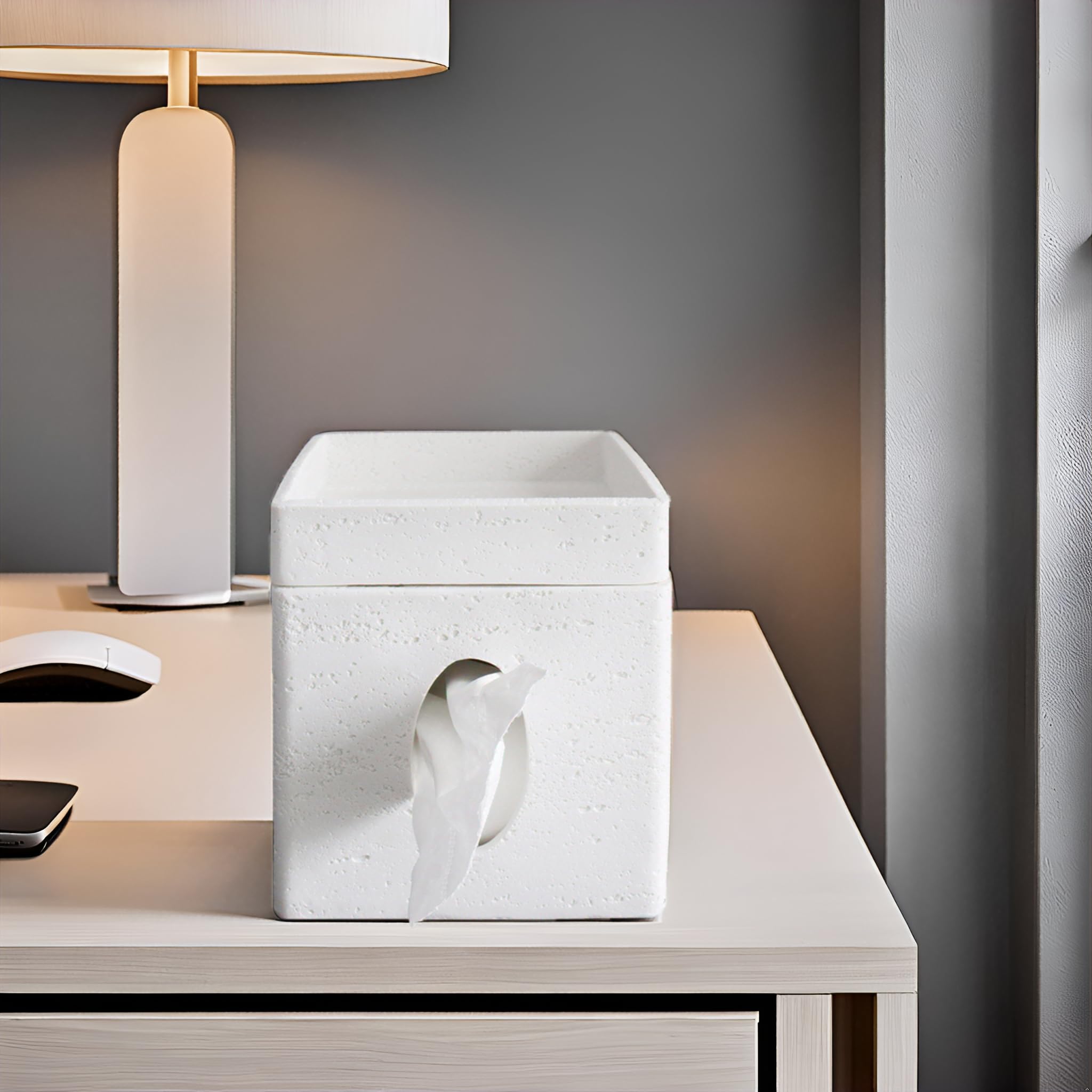Hymmah Square Tissue Box Cover Holder with Tray,Unique Cube Design Tissue Dispenser Cover Decor for Vanity Counter Tops Also Great for Bedroom and Living Room