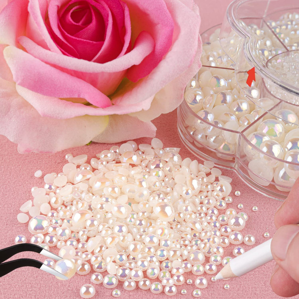 BELLEBOOST 5600pcs ABS Round Flat Back Beige Pearls Kit with Pickup Tools for Nail Art, Face, Body Decorations