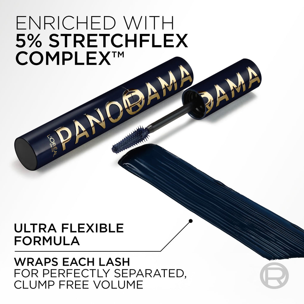 L'Oreal Paris Voluminous Panorama Mascara, Volumizing and Lengthening Formula, Longwear, Smudge-Resistant and Washable, All Night Black Mascara, 0.33 Fl Oz