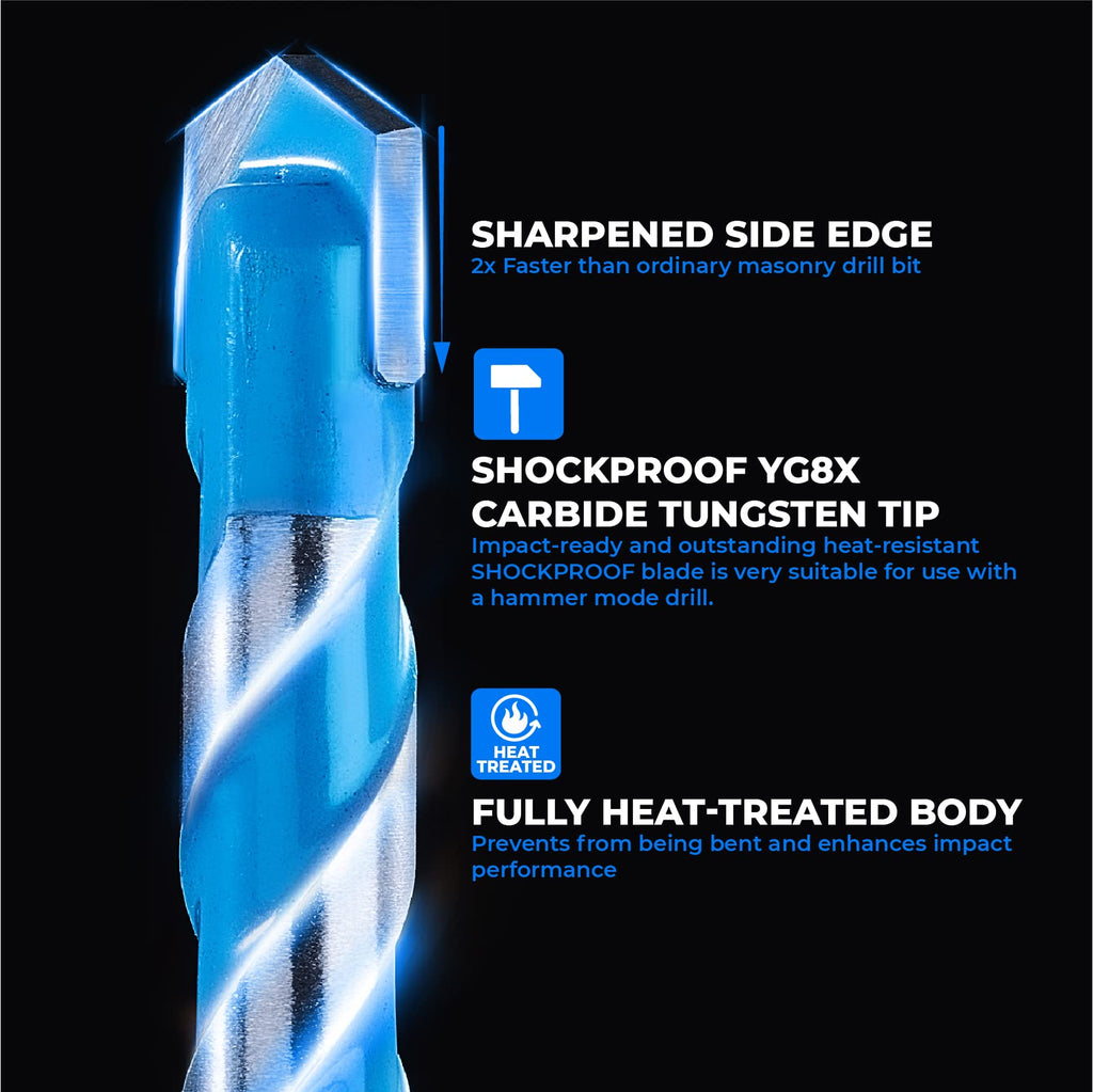 toolant 1/2" Concrete Drill Bit Set & Masonry Drill Bit Set, Shockproof Hex Shank Hammer Drill Bit Set for Glass/Brick/Plastic/Cement/Tile, Industrial Strength Carbide Drill Bit Tip 1/2" Box of 5
