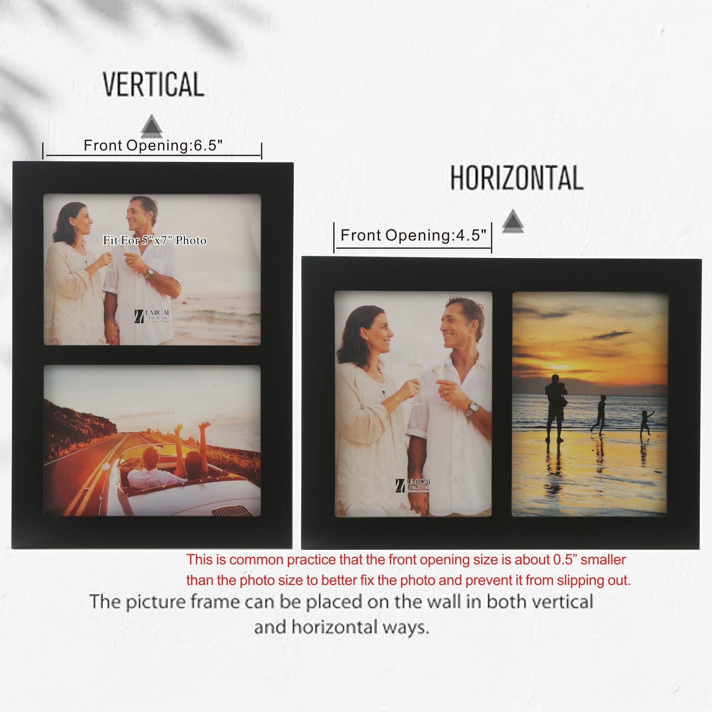 4x6 2-Opening Collage Frame Black Wood | Two 4x6 openings, shatter-resistant glass, tabletop & wall mount
