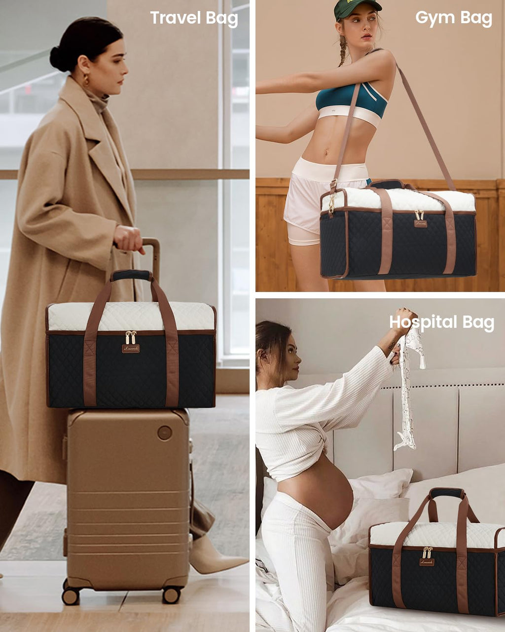 LOVEVOOK Travel Duffle Bag - Weekender & Overnight Bag with Toiletry & Wet Pocket, Carry-On Size, 3pc Set
