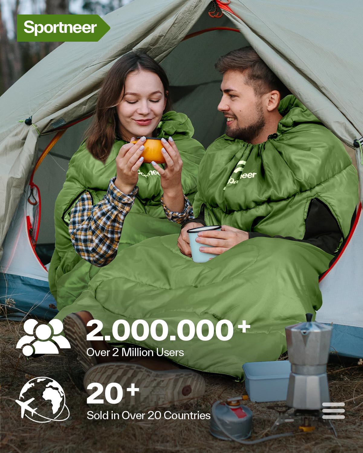 Sportneer Wearable Sleeping Bag for Adults & Kids – Walkable with Arm Zippers, Warm Weather & Cold Waterproof, Compact for Camping, Stadiums, Travel, Backpacking & Car Use
