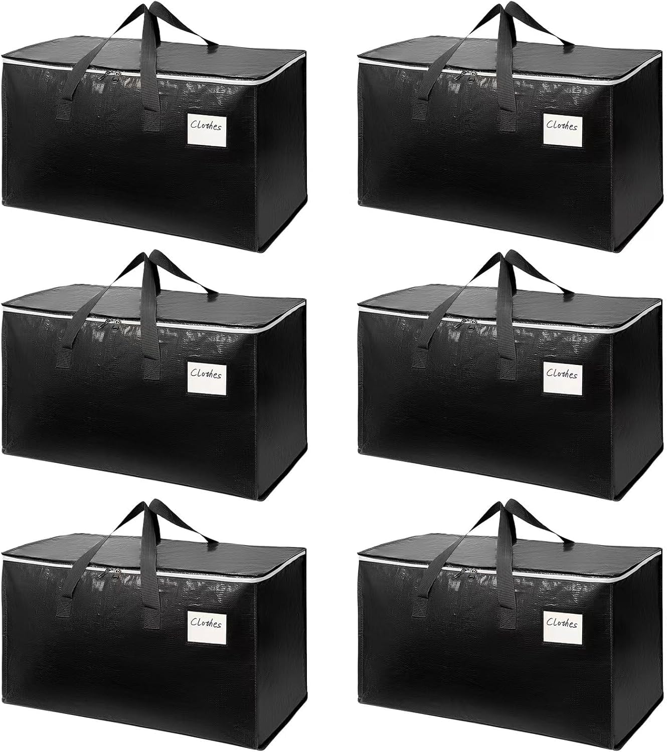 2-Pack Extra-Large Heavy-Duty Storage Totes with Reinforced Handles, Durable Zippers & Waterproof Material — Perfect for Space-Saving, Moving, Shipping and Travel (Black)