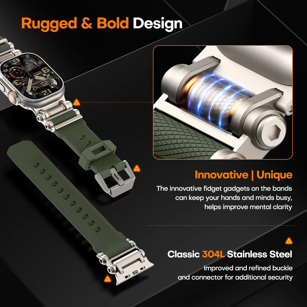 TAURI Nylon for Apple Watch Bands SE/Series 9/8/7/6/5/4 44/45mm, Rugged Nylon Braided Strap & Stainless Steel Connector – iWatch 44mm/45mm Adjustable Woven Band for Men Women, All Black