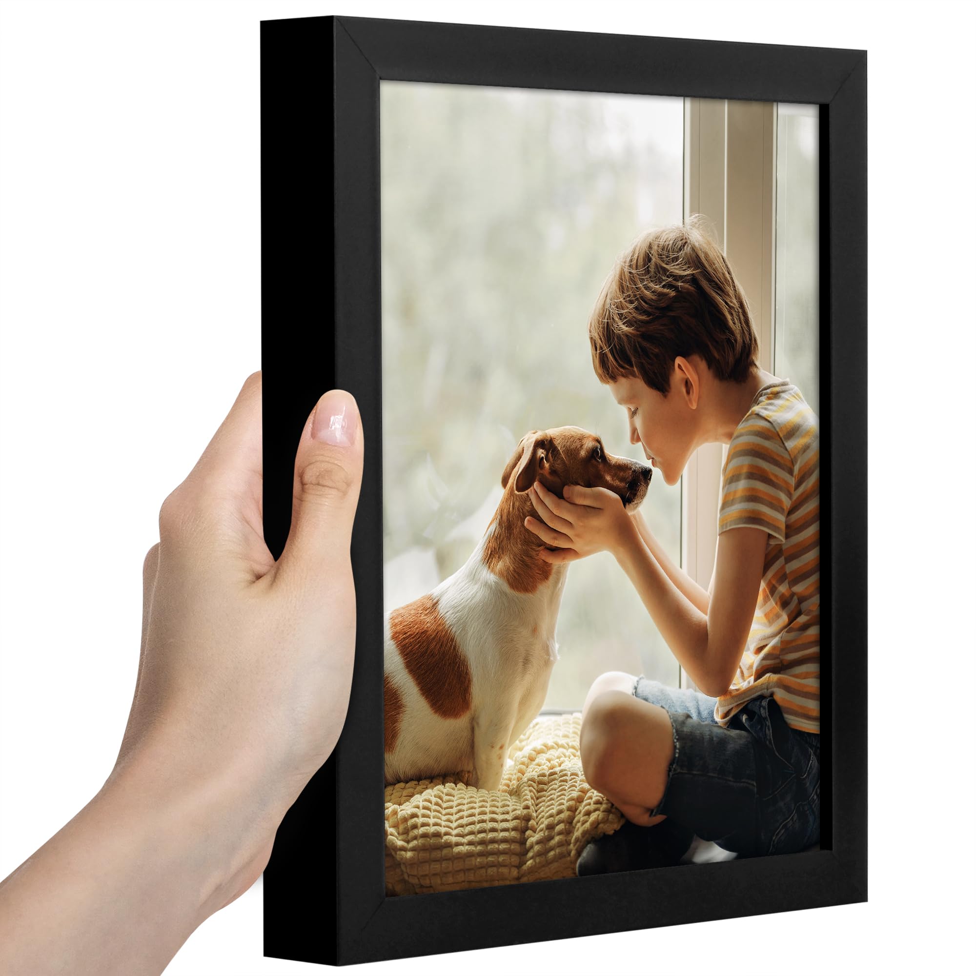 Americanflat 5x7 Picture Frame with Shatter-Resistant Glass - Soho Collection - Gallery Style Deep Molding Picture Frames for Tabletop and Wall Display - Black