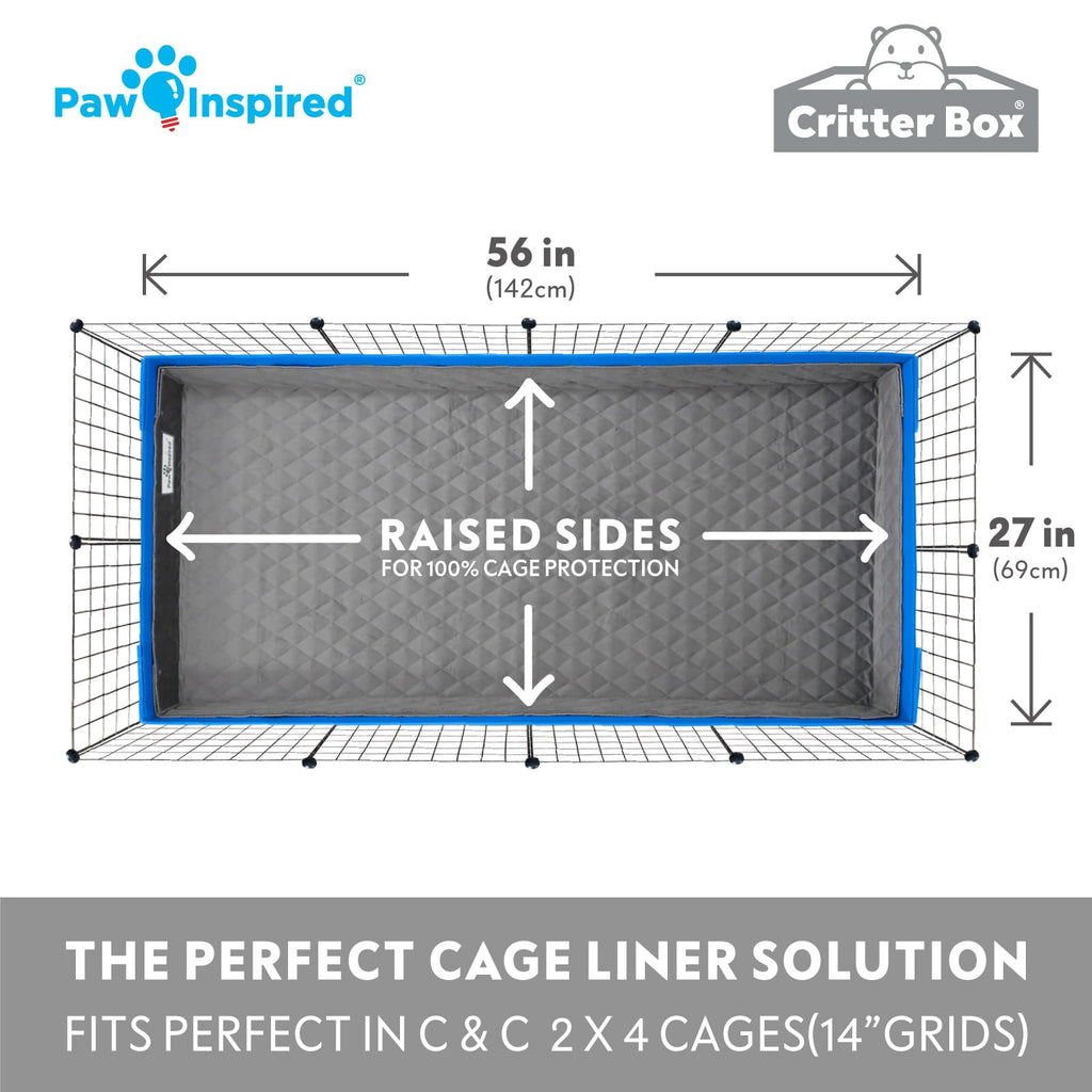 Paw Inspired Critter Box Washable Cage Liner with Raised Sides, Fleece Bedding with Waterproof Bottom, Edge Protected Pee Pads for Guinea Pigs, Rabbits, Hamsters, Small Animals (Midwest Size)