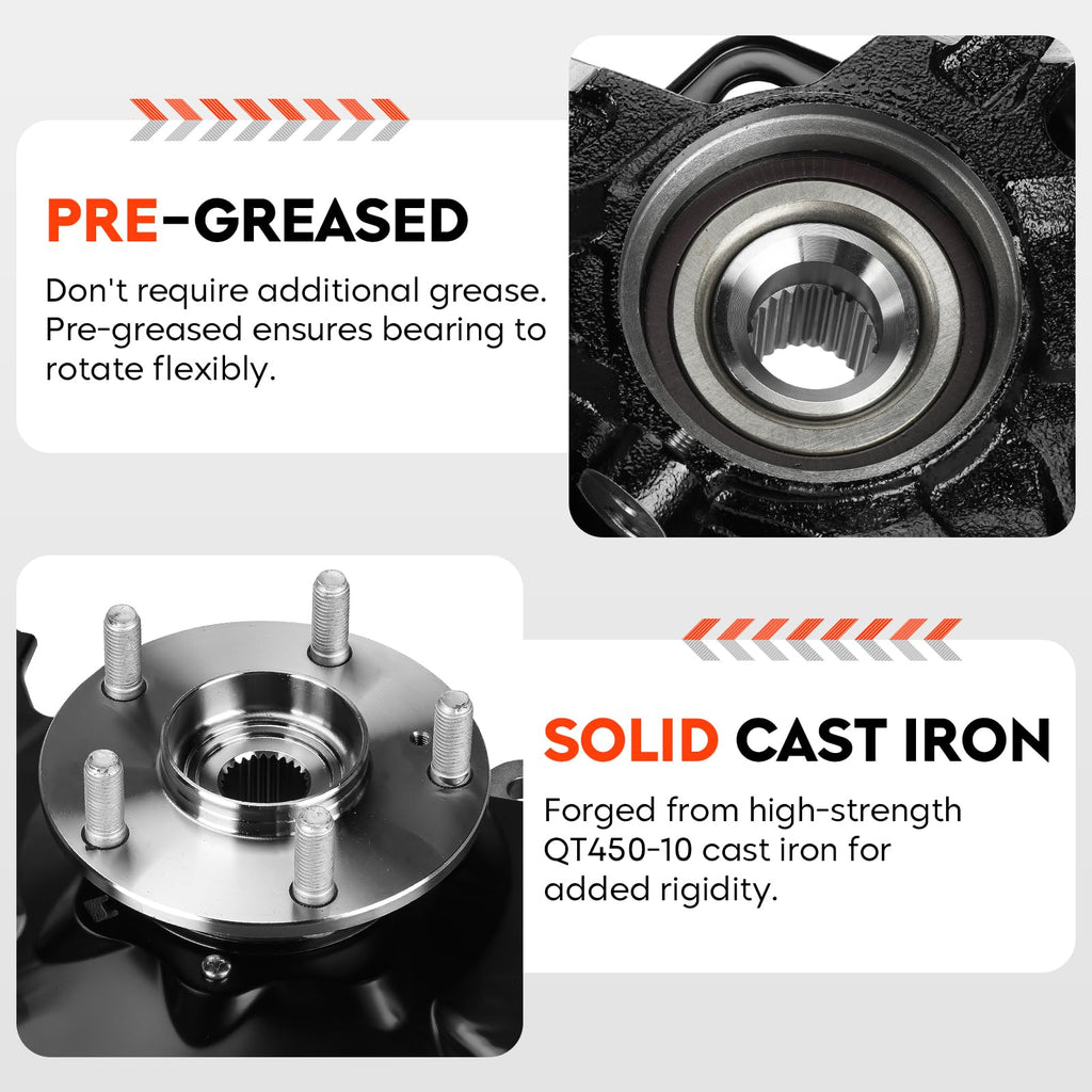 Front Left Steering Knuckle & Wheel Bearing Hub Assembly for Honda Civic 2006 2007 2008 2009 2010 2011, without Si MUGEN Si Model, 698-451 698451 44300SNA952 44300TR0951, Driver Side