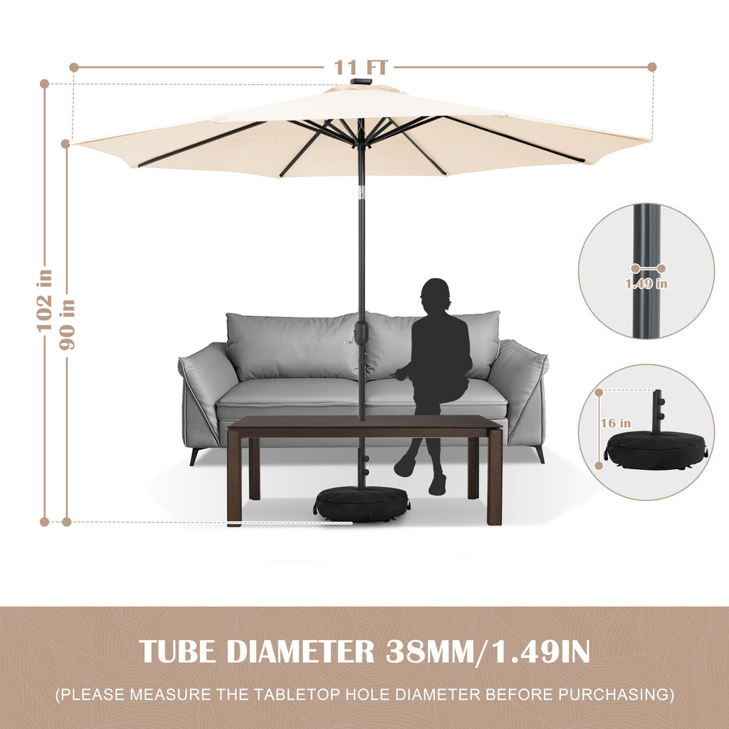 Sundale Outdoor 9FT Patio Umbrella with Sand Bag Umbrella Base, Outdoor Umbrella with Tilt and Crank, Beige