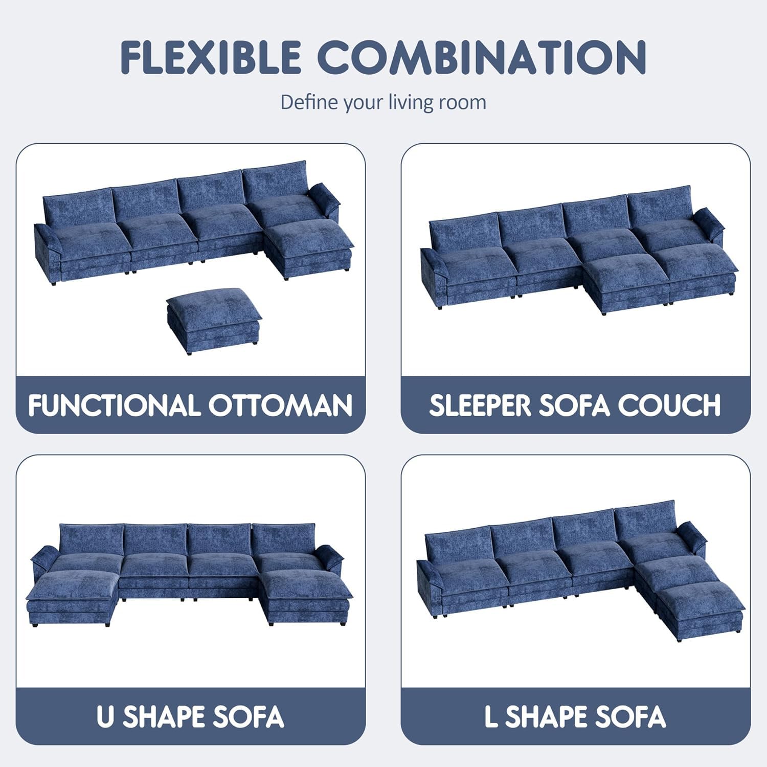 Homall 80" Modular Sectional Sofa, Loveseat Sofa Couch with Double-Layer Cushion, DIY Combination Chenille Deep 2-Seat Cloud Couch for Living Room, Apartment (Bright Grey, Loveseat Sofa)