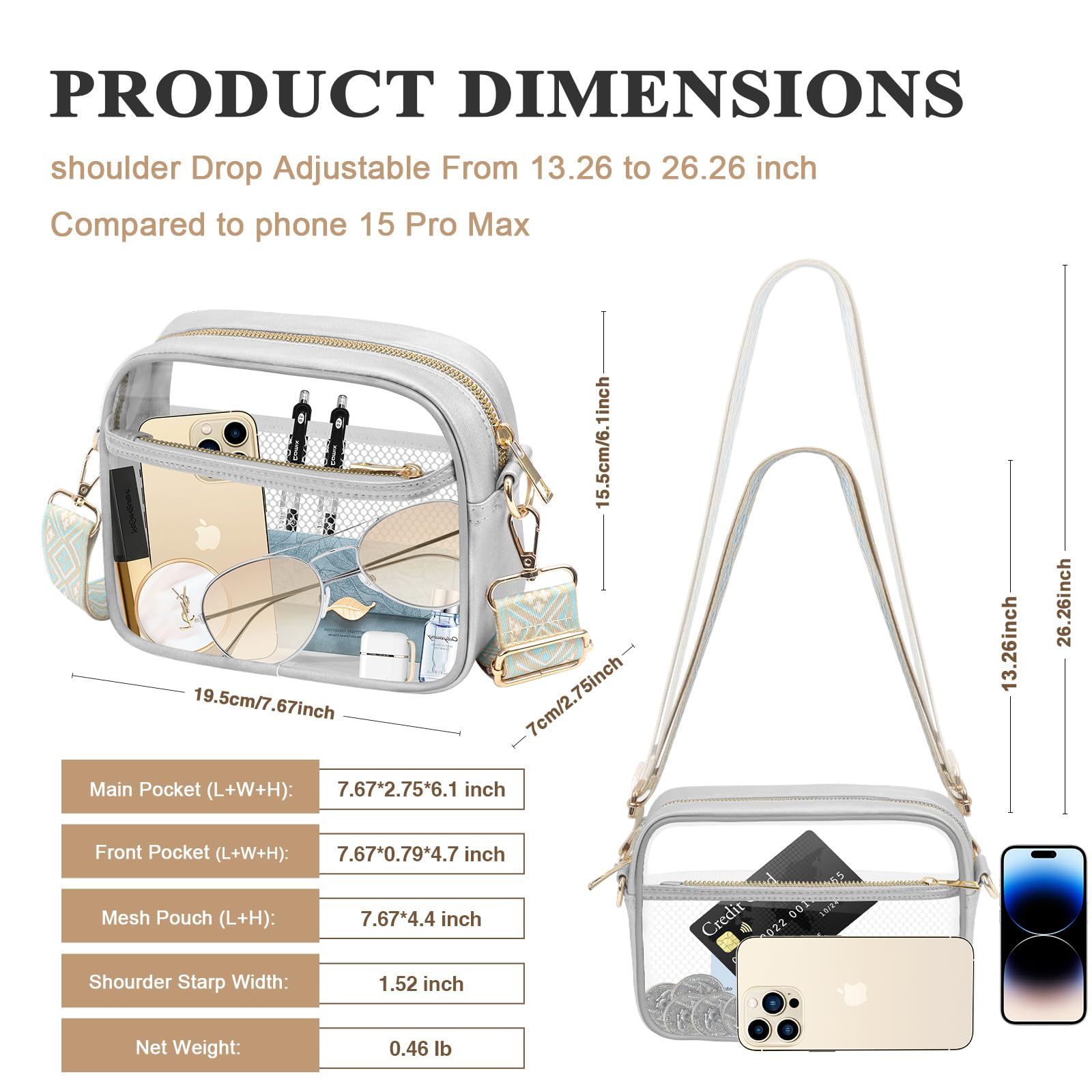 KETIEE Clear Crossbody Bag, Stadium Approved Clear Purse Bag for Concerts Sports Events Festivals