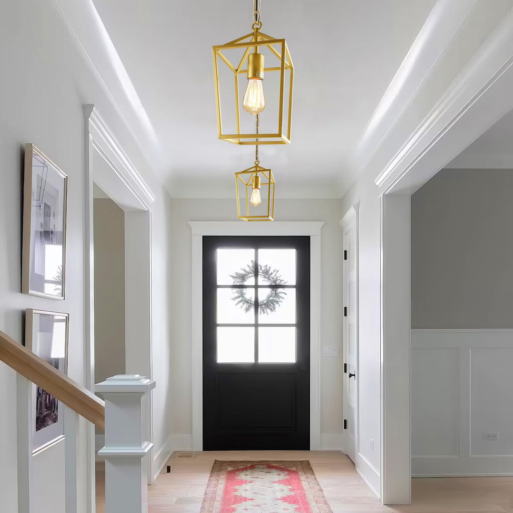 Sheetea 2-Pack Gold Pendant Lights Kitchen Island, Modern Mid Century Light Fixtures Hanging Lamp for Kitchen, Farmhouse Kitchen Pendant Lighting Over Island, Metal Cage Design