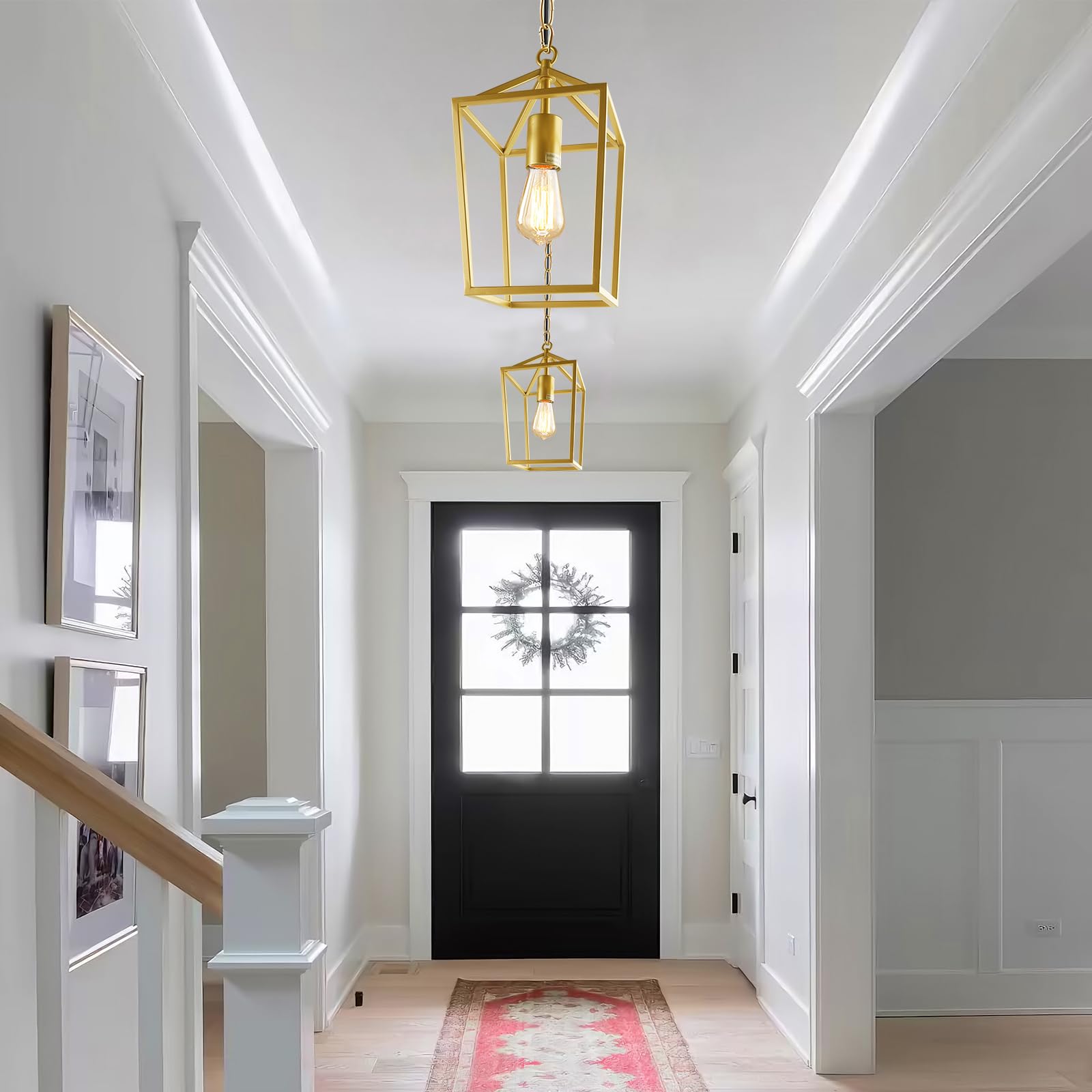 Sheetea 2-Pack Gold Pendant Lights Kitchen Island, Modern Mid Century Light Fixtures Hanging Lamp for Kitchen, Farmhouse Kitchen Pendant Lighting Over Island, Metal Cage Design