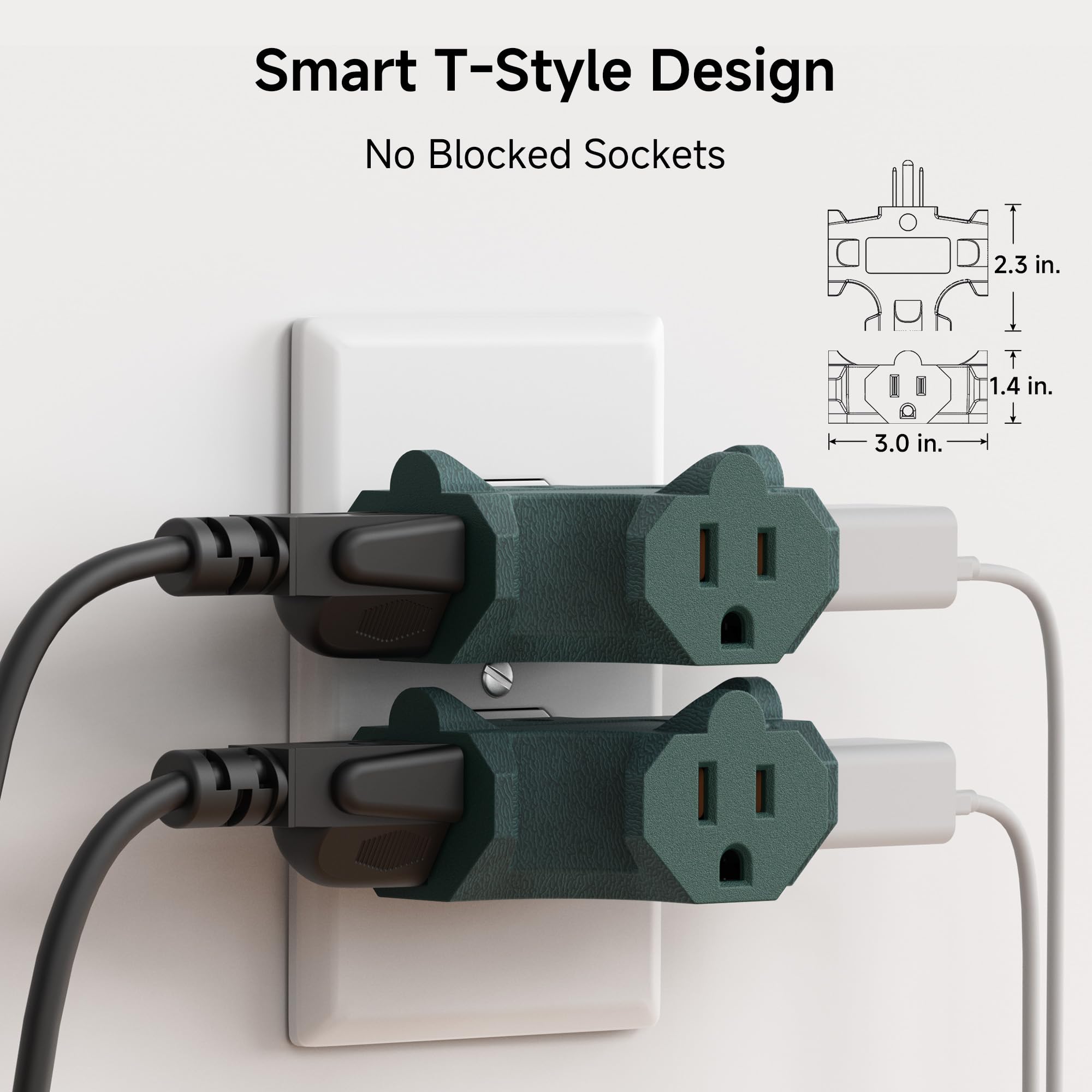 [ETL Listed] Cable Matters 3-Pack 3 Way Plug Adapter 15A 1875W, 3 Prong 3 Outlet Adapter, Power Splitter Plug Outlet, 3 Way Electrical Splitter, Black
