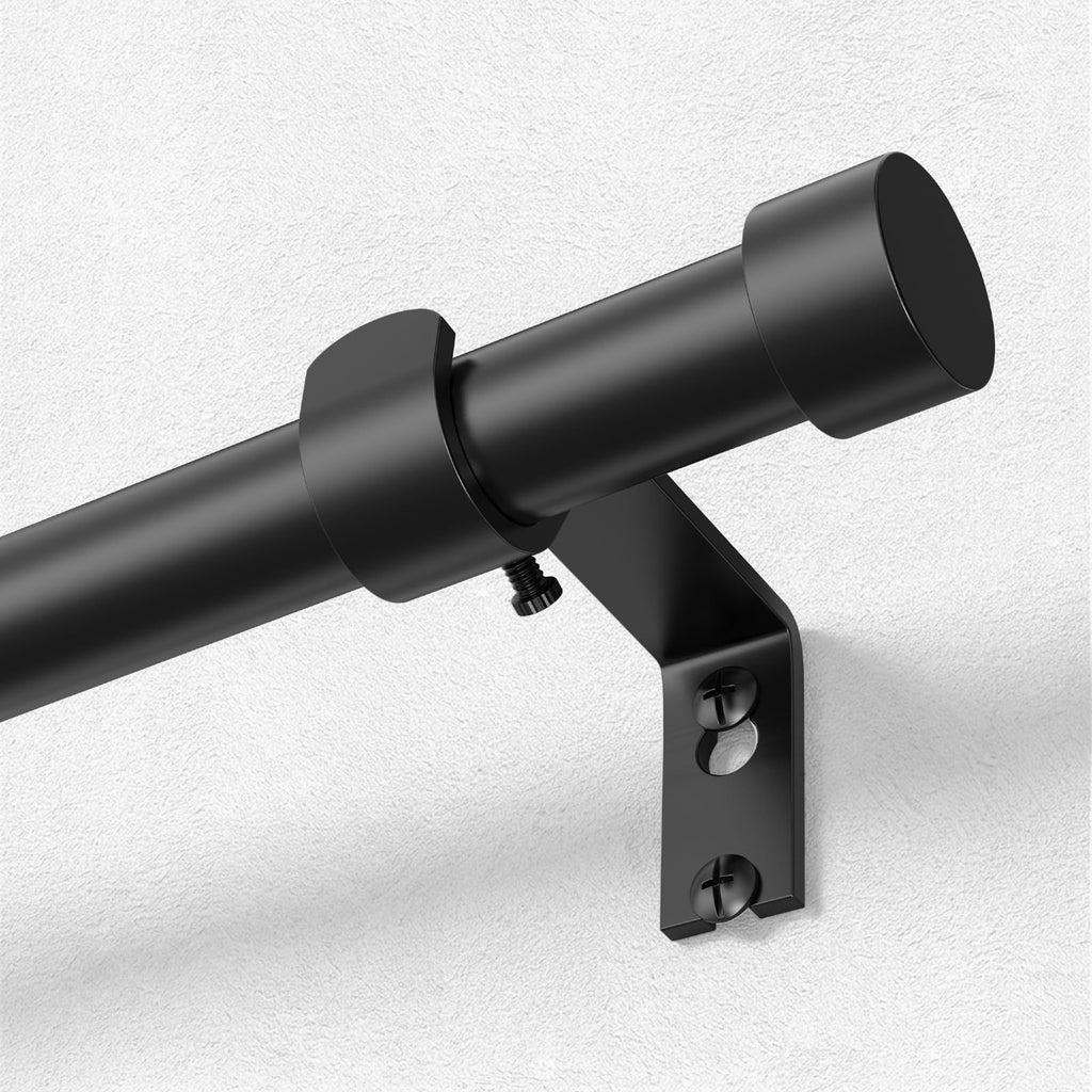 OLV Black Curtain Rod 36 to 45 Inch, 1 Inch Adjustable Modern Curtain Rods for Windows, Decorative Heavy Duty Window Treatment Rods with End Cap Finials, Telescopic Splicing Drapery Pole, Easy Install