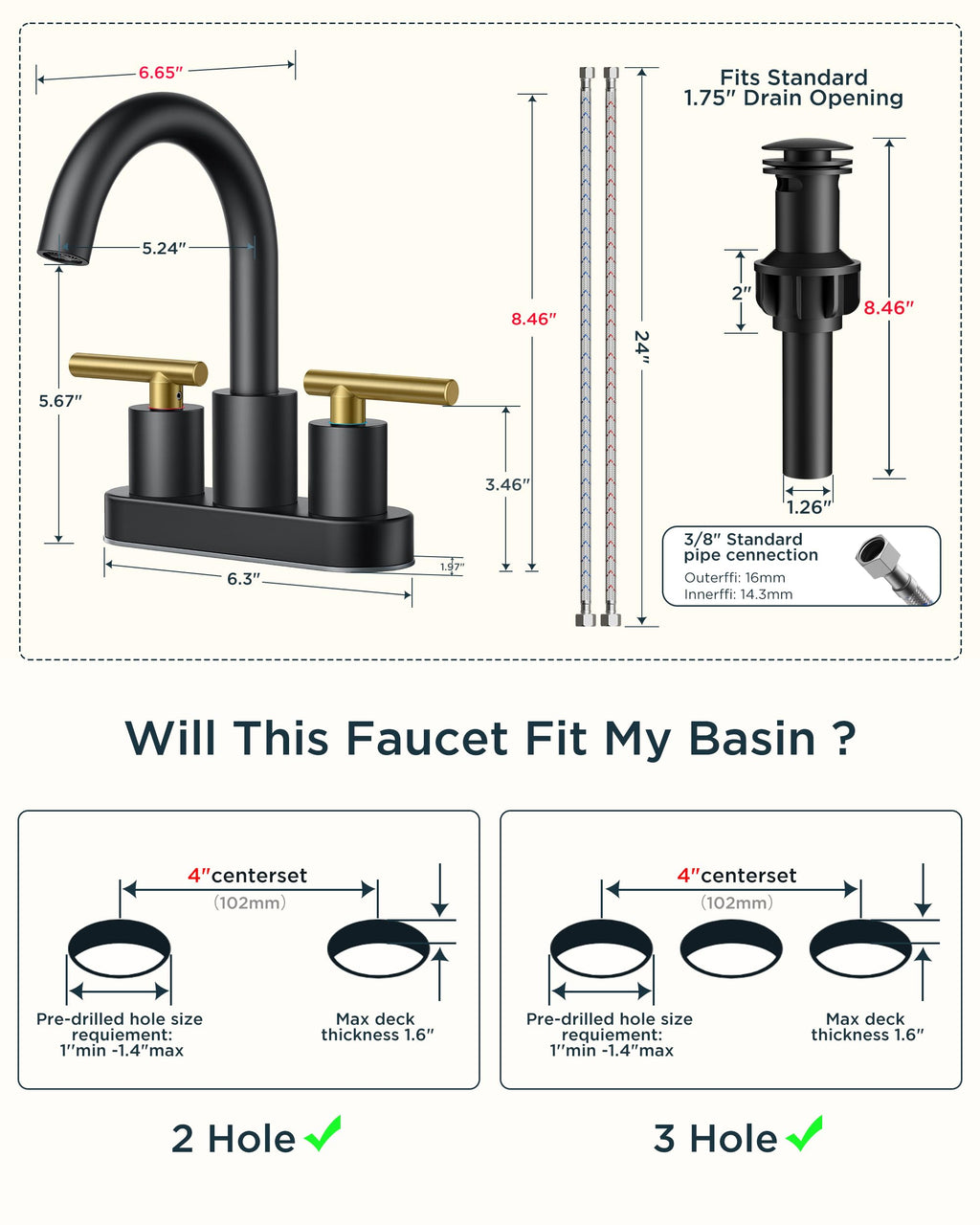 FORIOUS 4" Brushed Gold Bathroom Faucet Centerset 4 Inch, 2 Handle 2 Hole Gold Faucets for Bathroom Vanity wtih Metal Pop Up Dain, CUPC Supply Hose, High Arc Swivel Spout