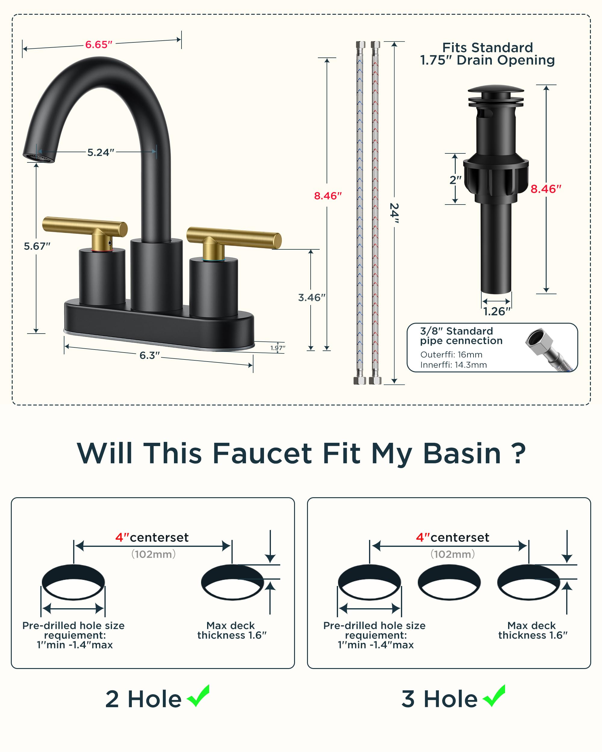 FORIOUS 4" Brushed Gold Bathroom Faucet Centerset 4 Inch, 2 Handle 2 Hole Gold Faucets for Bathroom Vanity wtih Metal Pop Up Dain, CUPC Supply Hose, High Arc Swivel Spout