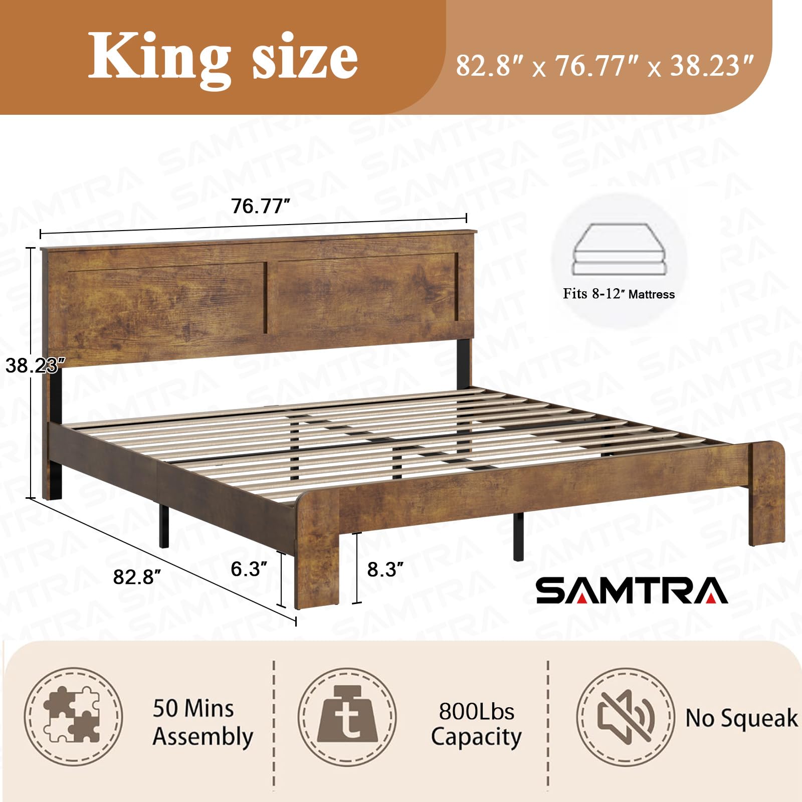 Wooden Bed Frame Full Size with Headboard, Farmhouse Platform Bedframe with Wood Slat Support, Sturdy Framework Bed Frame, Easy Assembly (Rustic Black)