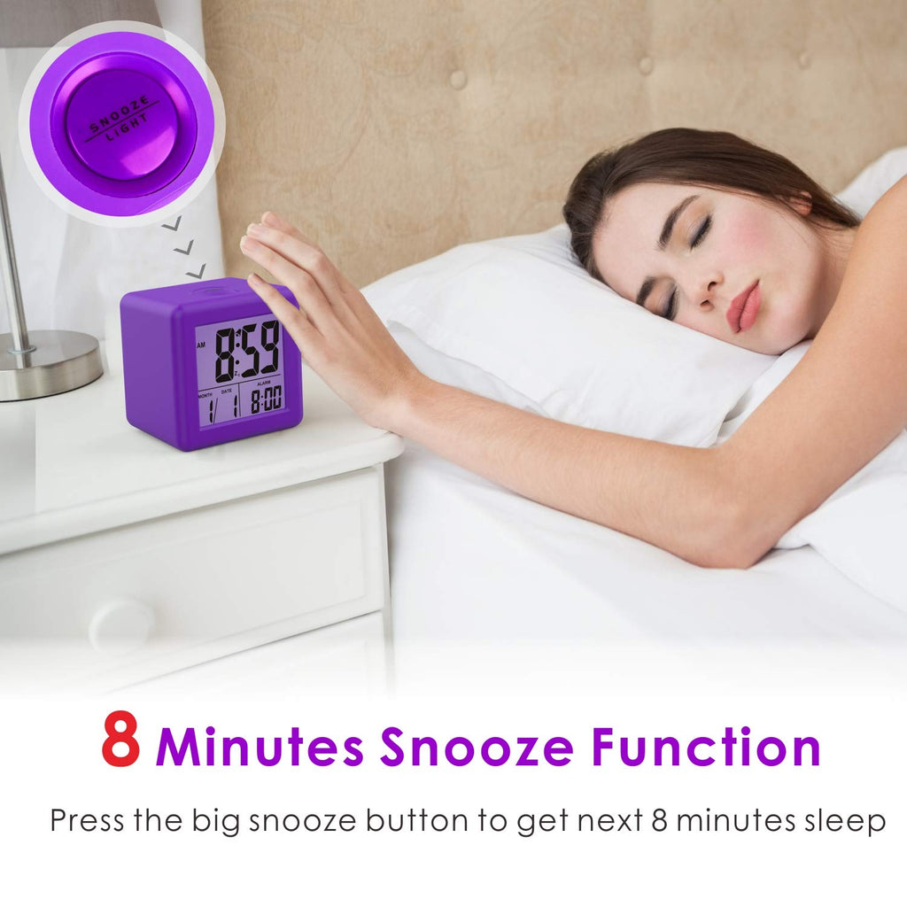 Plumeet Digital Alarm Clock Kids Clock with Snooze and White Nightlight - Easy Setting Travel Alarm Clocks Display Time, Date, Alarm - Ascending Sound - Battery Powered (Baby Blue)