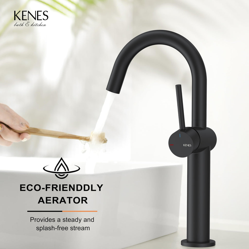 KENES Black and Gold Single Handle Bathroom Sink Faucet, Modern Prep Wet Bar Sink Faucet with Drain Assembly & Deck Plate, Vanity Faucets for Farmhouse RV Camper Utility, KE-9005B-BG