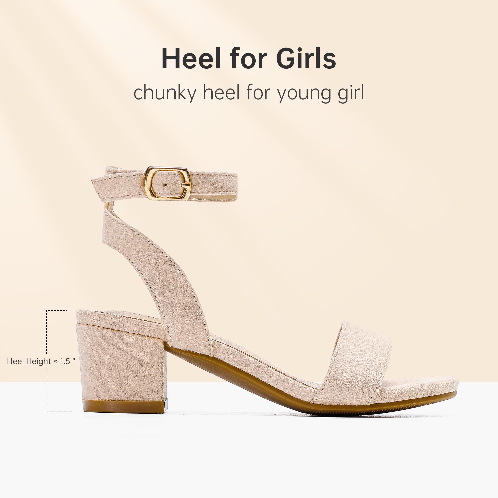 LAURMOSA High Heels for Kids Open Toe Dress Shoes for Girls Ankle Strap Pump Shoes Flower Girl Sandals Wedding Party for Little Big Kids