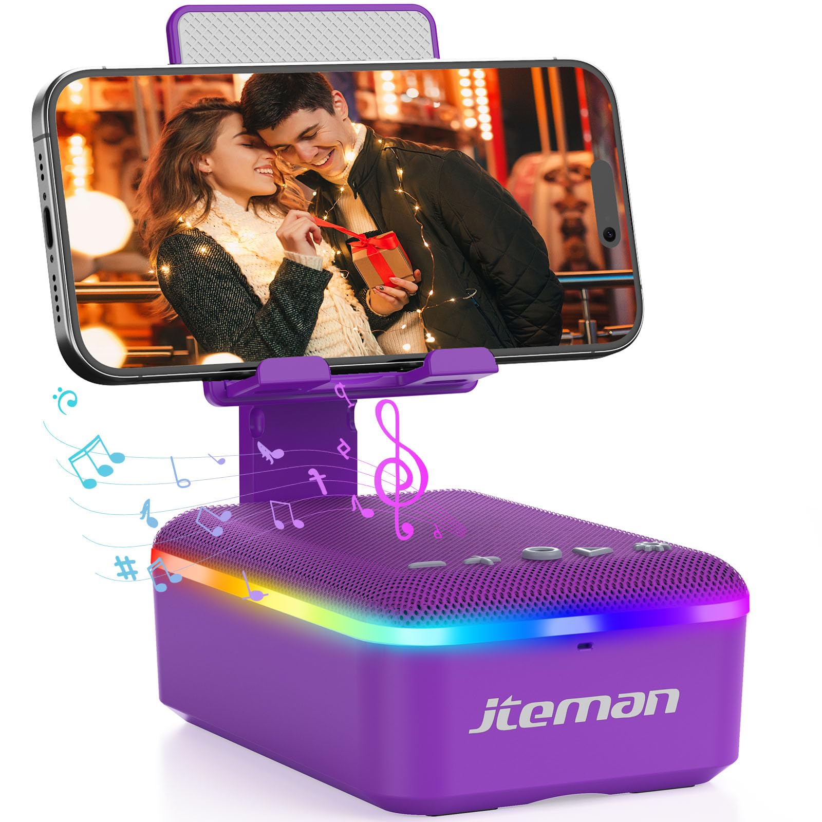 JTEMAN Gifts for Men Women,Cell Phone Stand with Bluetooth Speaker,LED Light,and Lanyard,Cool Tech Gadgets,Unique Birthday Gifts for Men Husband Mom Dad