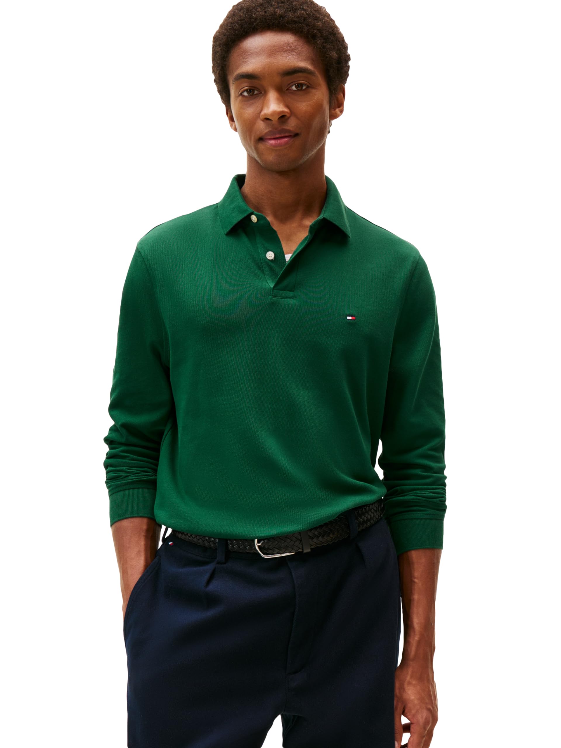 Tommy Hilfiger Men's Long Sleeve Polo Shirts in Regular Fit with Stretch and Organic Pique Cotton