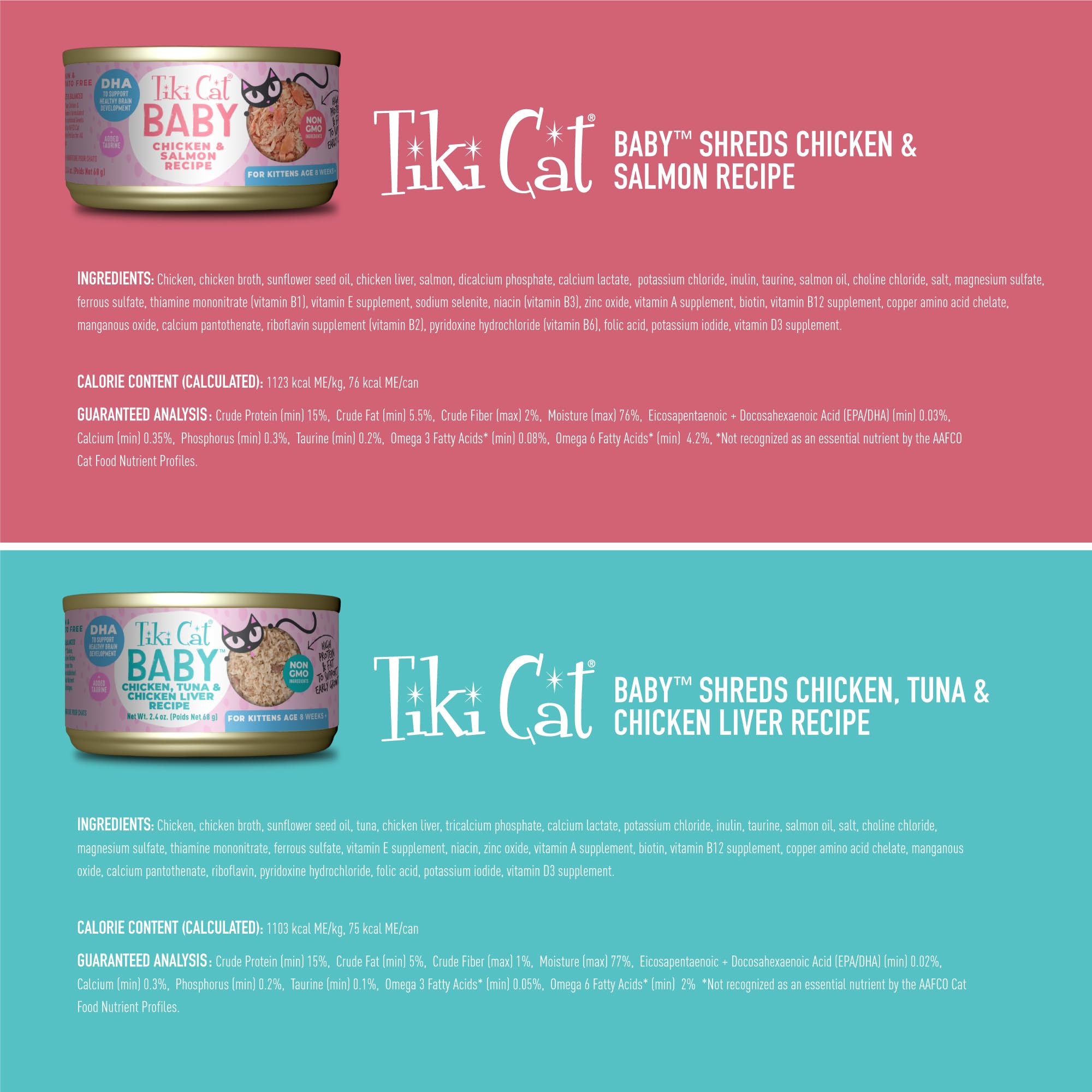 Tiki Cat Baby Wet Cat Food for Kittens, Shreds Variety Pack 2.4 oz. Cans (12 Count)