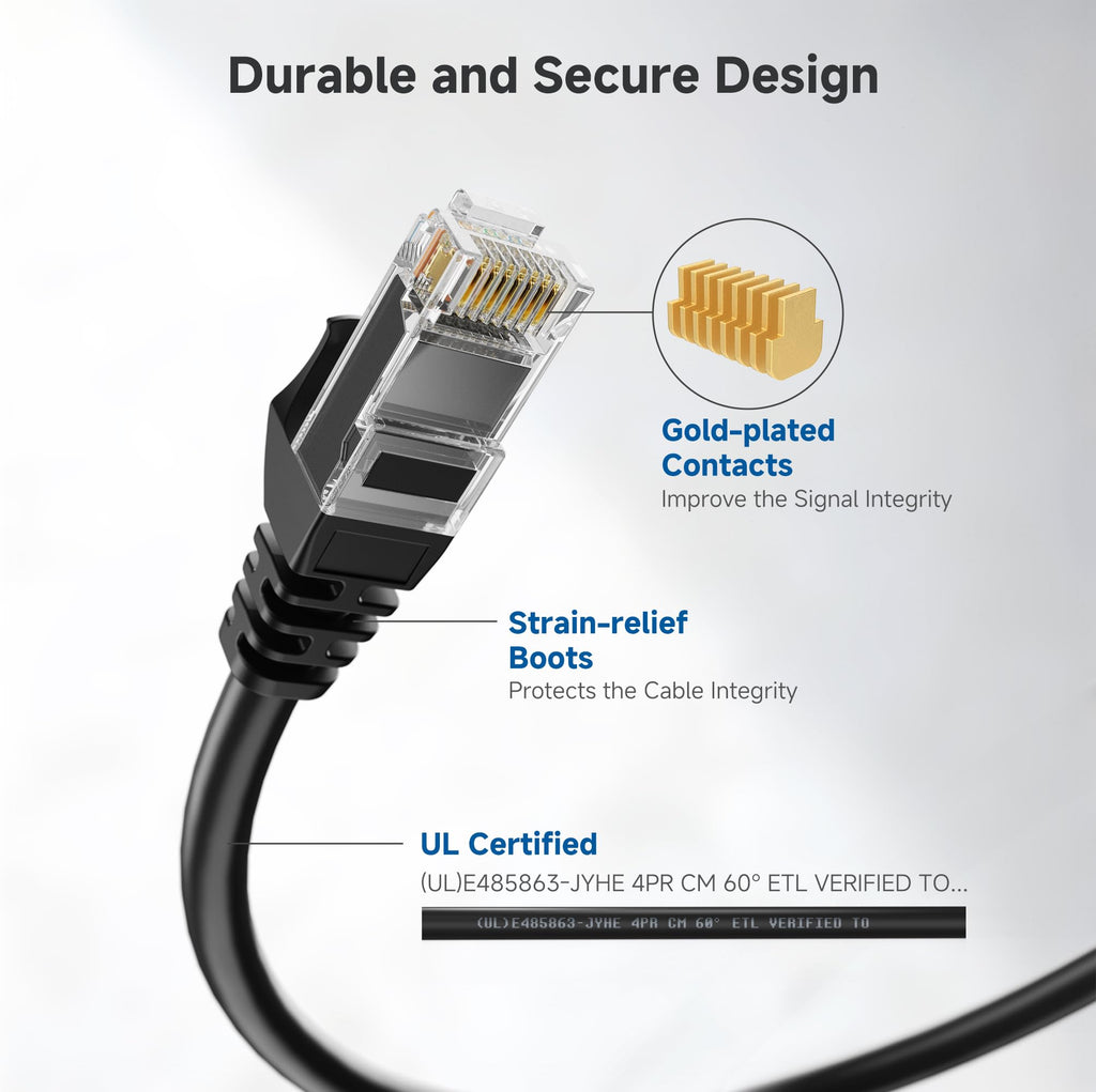 Cable Matters 1Gbps 8-Pack Snagless Short Cat 5e Ethernet Cable - 1ft, Gigabit Cat5e Cable, Cat5e Ethernet Cord, Black