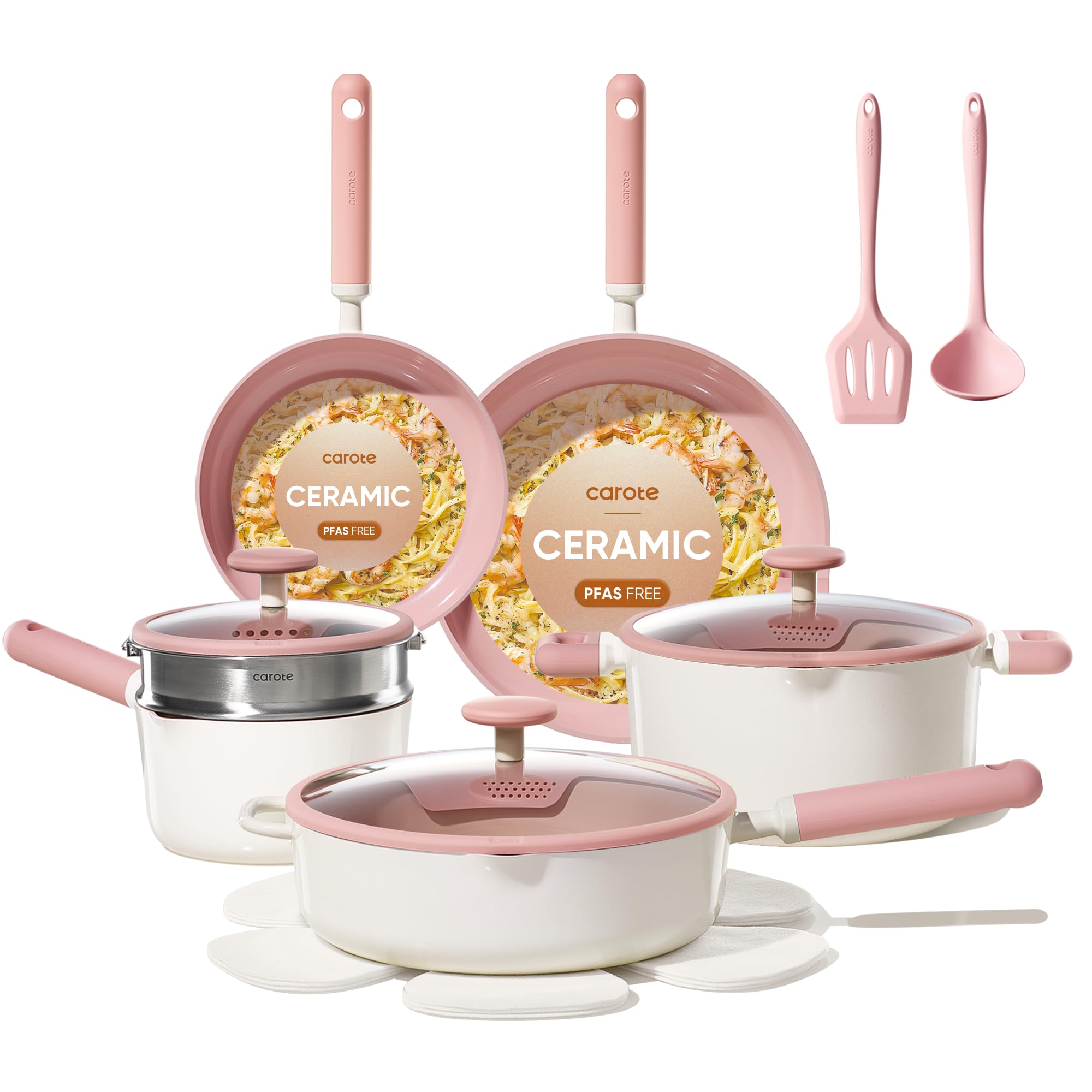 CAROTE 14Pcs Pots and Pans Set Non Stick, Cookware Sets Induction Cookware Granite Cooking Set with Frying Pans, Saucepans, Saute Pan, Extra Large Casserole