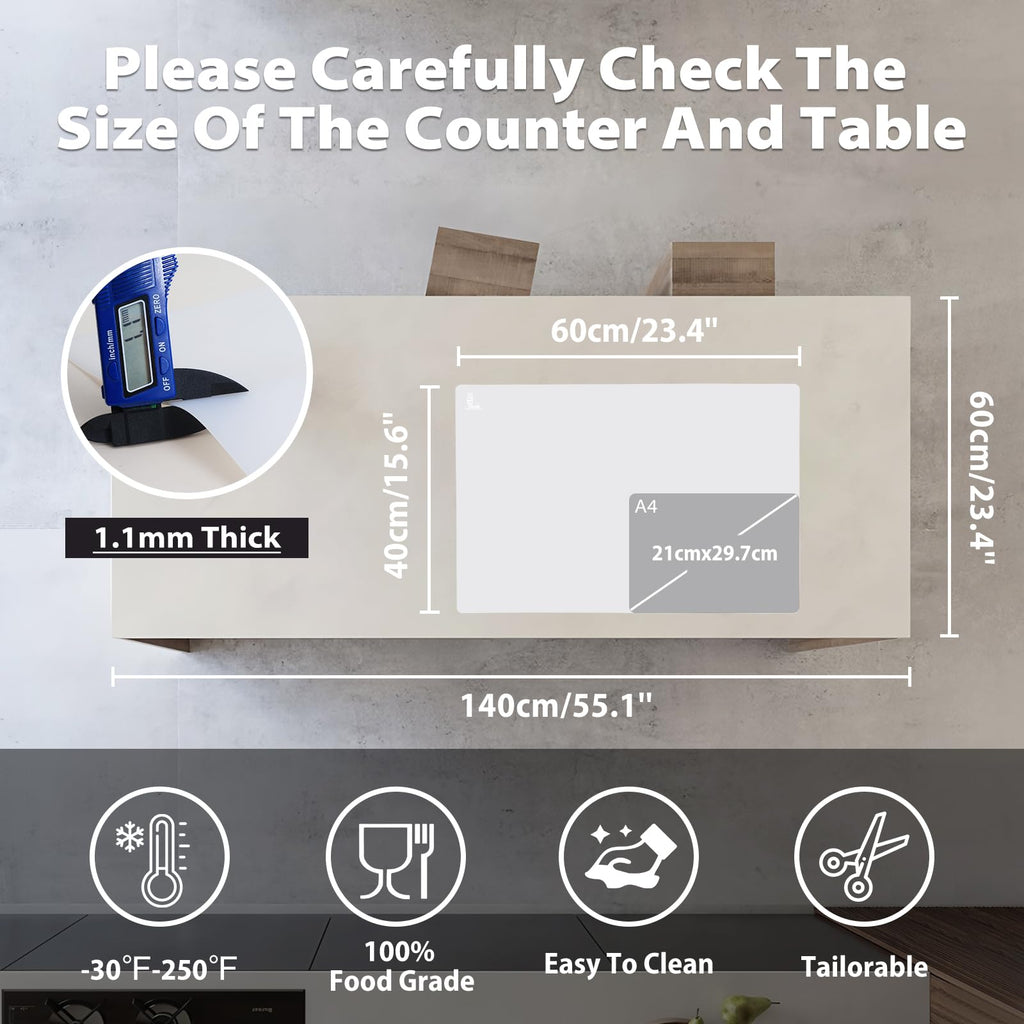 Thick Silicone Counter Mat Large 23.4"by15.6", Heat Resistant Mat for Kitchen Table/Countertop Protector/Non Stick Pastry Baking Placemats, Silicone Pad for Crafts Kids, Super Kitchen Black