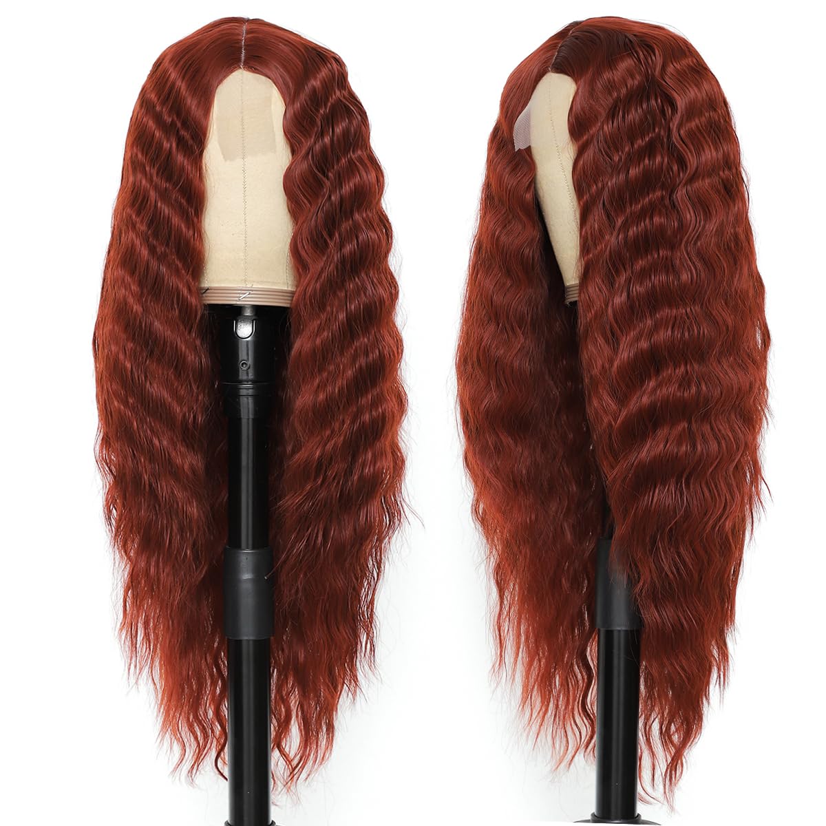INSTASTYLE 30 Inch Synthetic Curly Wigs for Women Long Black Hair Wig Lace Front 4" Simulated Scalp Natural Loose Deep Wave Crimps Curls Wig As Hair Replacement Wigs 1B