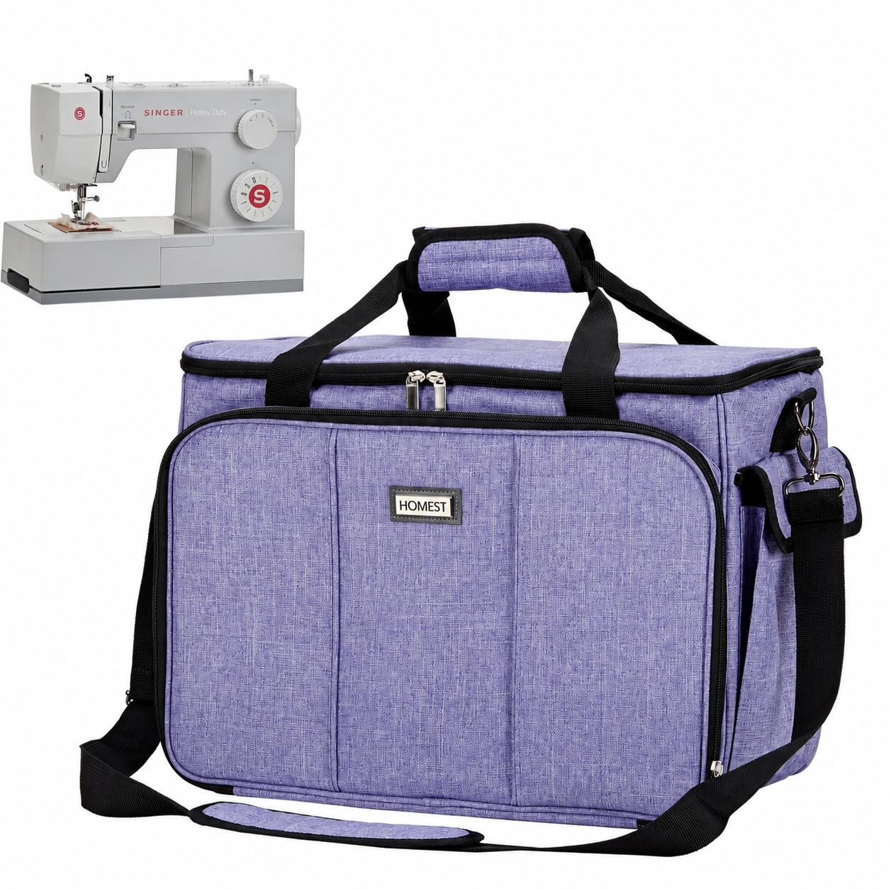 HOMEST Sewing Machine Carry Case, with Shoulder Strap and Front Pocket | Fits most standard Singer, Brother and Janome machines, with storage pockets for sewing accessories and tools, Floral