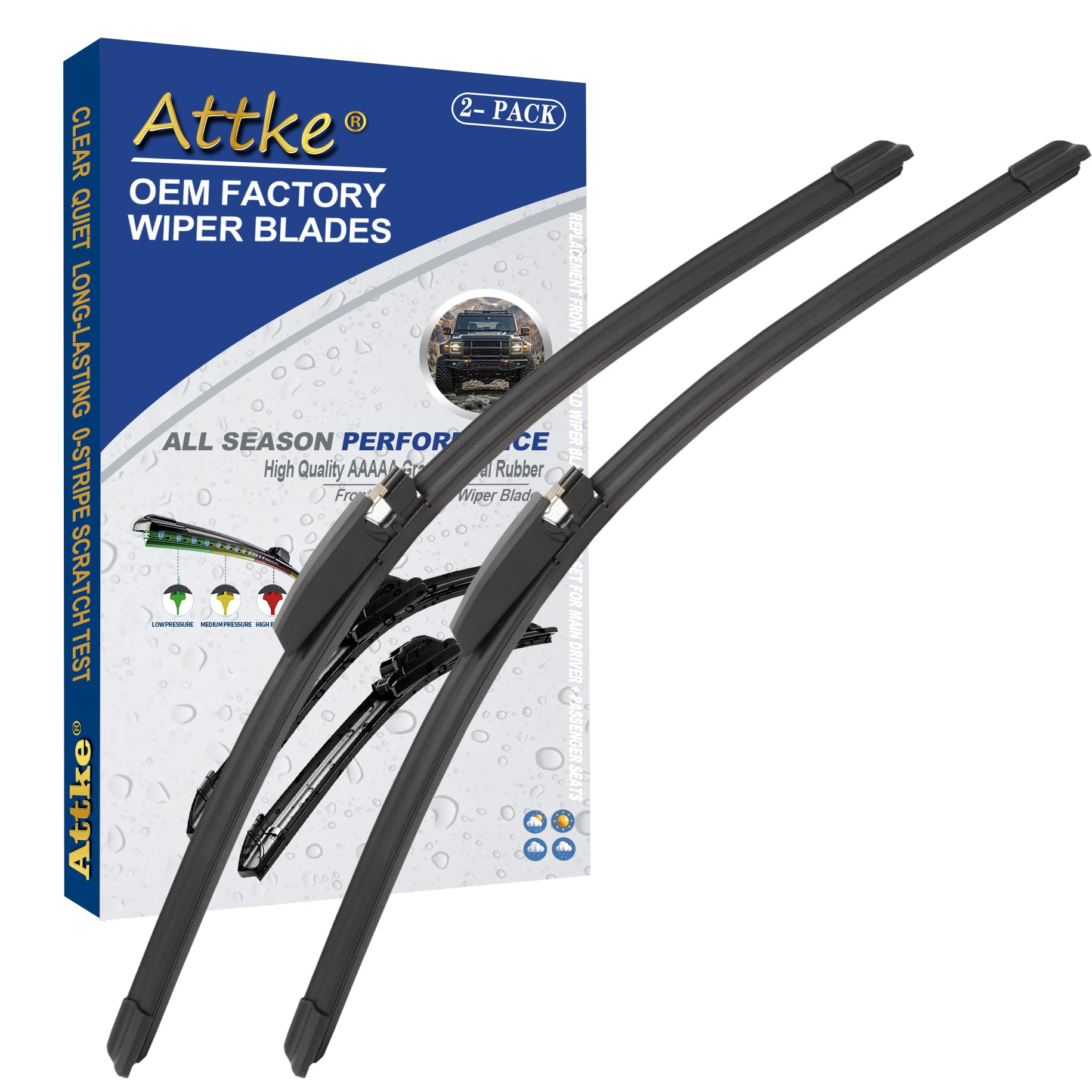 ATTKE OEM Quality Front Windscreen Wiper Blades for Jeep Wrangler 1997-2006/Porsche 911 1978-1994/Suzuki Samurai 1986-1995 (13″+13″ Front Windshield Wiper Blade Set)