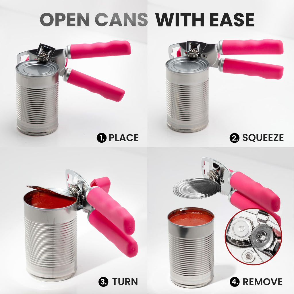 Zulay Kitchen Heavy Duty Stainless Steel Can Opener Manual with Bottle Opener - Rust Proof Manual Can Opener With Turn Knob & Comfy Soft Grip Handles - Airy Lilac