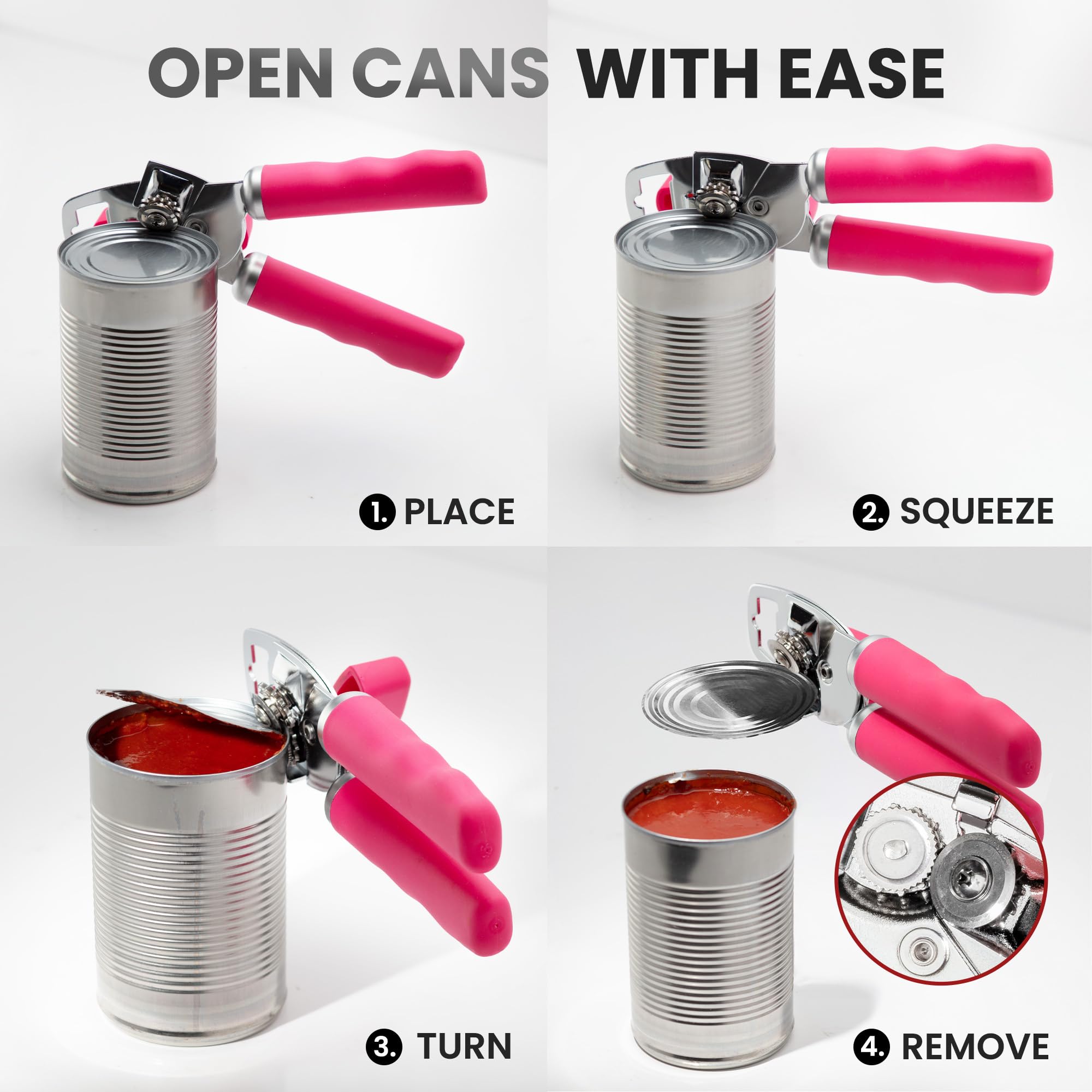 Zulay Kitchen Heavy Duty Stainless Steel Can Opener Manual with Bottle Opener - Rust Proof Manual Can Opener With Turn Knob & Comfy Soft Grip Handles - Airy Lilac