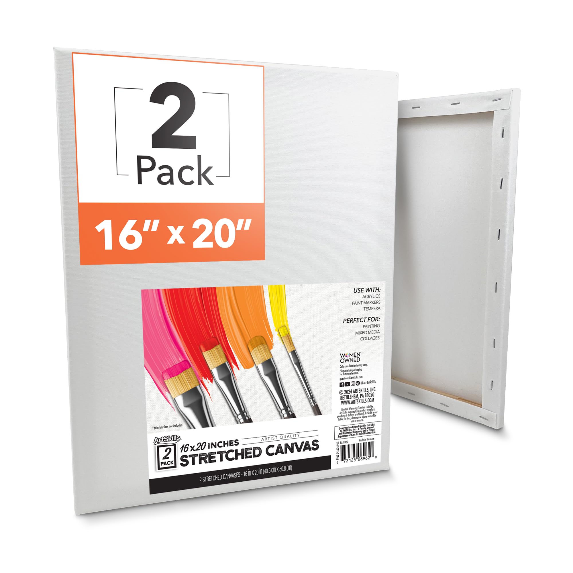ArtSkills Stretched Canvases for Painting, 5x7 Canvas Painting Supplies for Artists, Blank Canvas Pack, 2-Pack