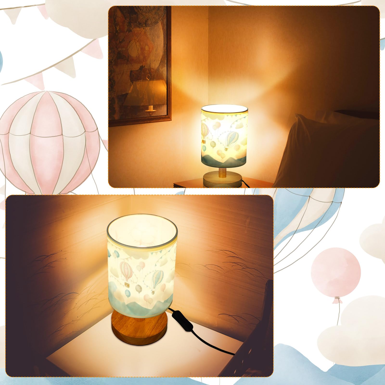 VIHOSE Woodland Animals Kids Table Lamp for Bedroom Kids Bedside Lamp with Linen Wooden Nightstand Cartoon Nursery Lampshade for Girls Boys Living Room