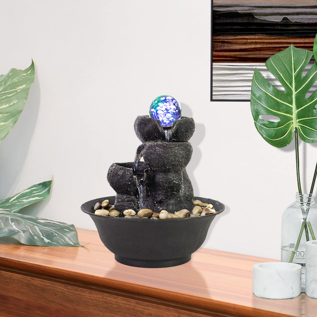 Ferrisland Tabletop Water Fountain, Zen Meditation Indoor Waterfall Fountain, Heart Shape Decoration with LED Light for Home Office Bedroom Relaxation Decor, Gift Ideas