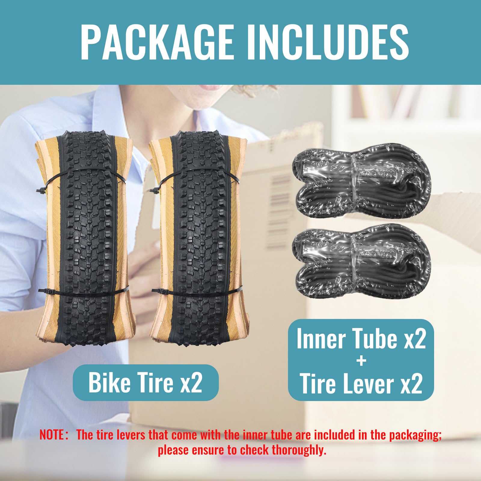 Hycline 2-Pack Mountain Bike Tires Set: 20/24/26/27.5-inch Folding Replacement High-Performance Wear-Resistant Bicycle Tires and Pair Inner Tubes with Tire Levers for MTB Off-Road Bike