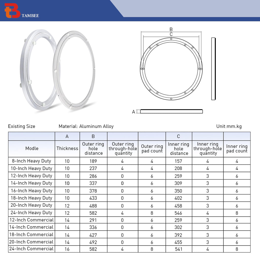 TamBee Aluminum Lazy Susan Heavy Duty Metal Rotating Hardware Turntable Bearing Ring Lazy Susan Base Only (8-Inch Heavy Duty)