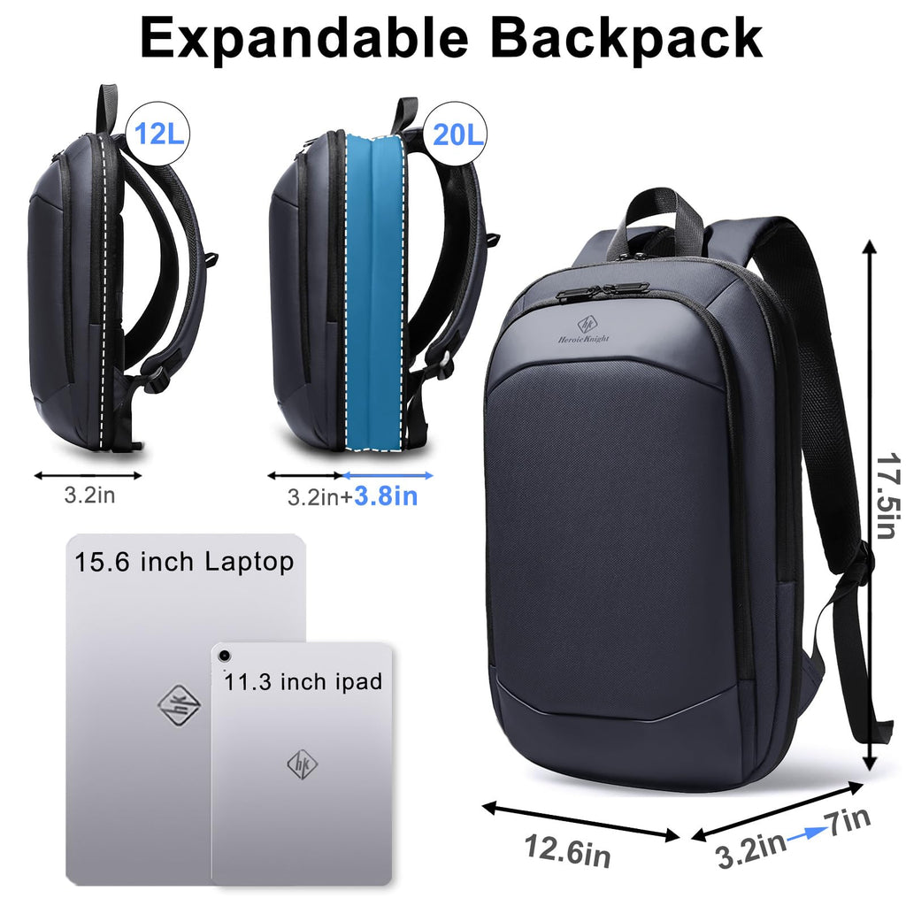 hk Business Backpack for Men 15.6 Inch,Slim & Expandable Waterproof Travel Laptop Backpack, Anti-Theft Lightweight Work Computer Bag, College Laptop Backpacks Gifts for Men Women-Black