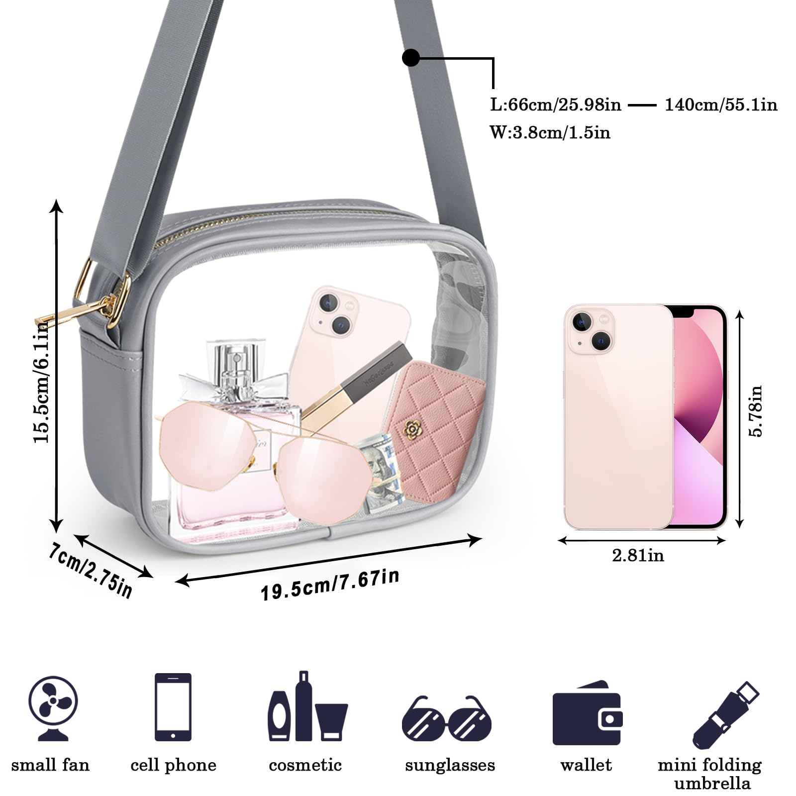 KETIEE Clear Crossbody Bag, Stadium Approved Clear Purse Bag for Concerts Sports Events Festivals