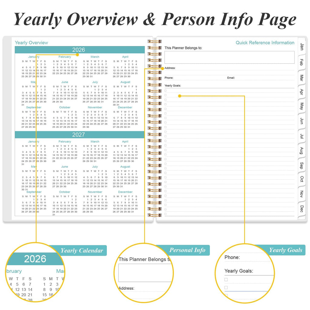 2026-2027 Daily & Monthly Planner - One Page Per Day, Daily Planner from July 2026 to June 2027, Planner 2026-2027 with 12 Monthly Tabs, 6.4" x 8.5", Black