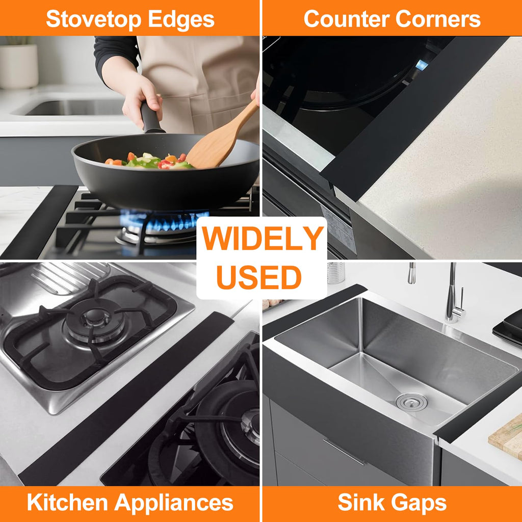 FLSEPAMB Silicone Stove Gap Covers, 2 Pack Heat Resistant Oven Gap Filler Seals Gaps with Anti-Slip Mirror Base, Stain Resistant Stove Counter Gap Cover Silicone Strips Between Stovetop and Counter