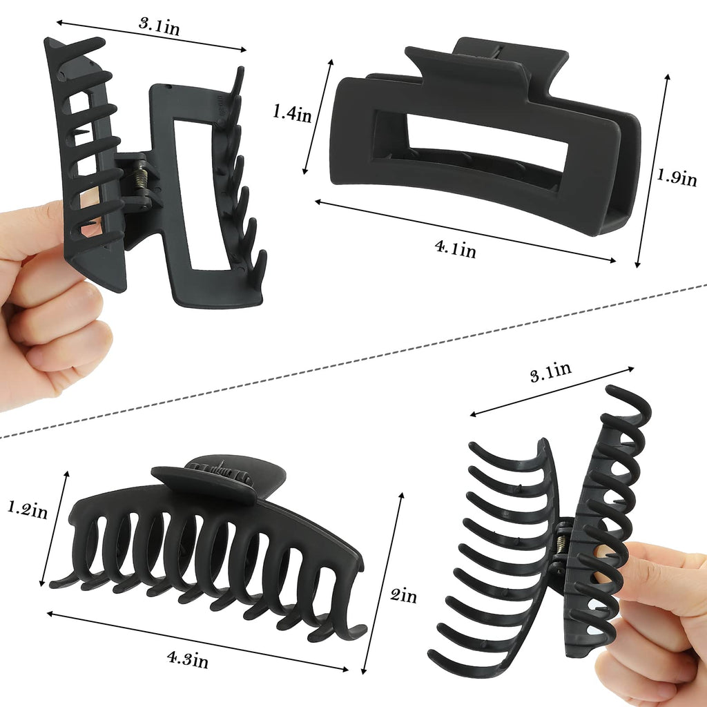 laxizar 8 Pack Claw Clips Rectangular Hair Clips for Women Girls Large Bandana Clips Strong Hold Hair Jaw Clips (Black)
