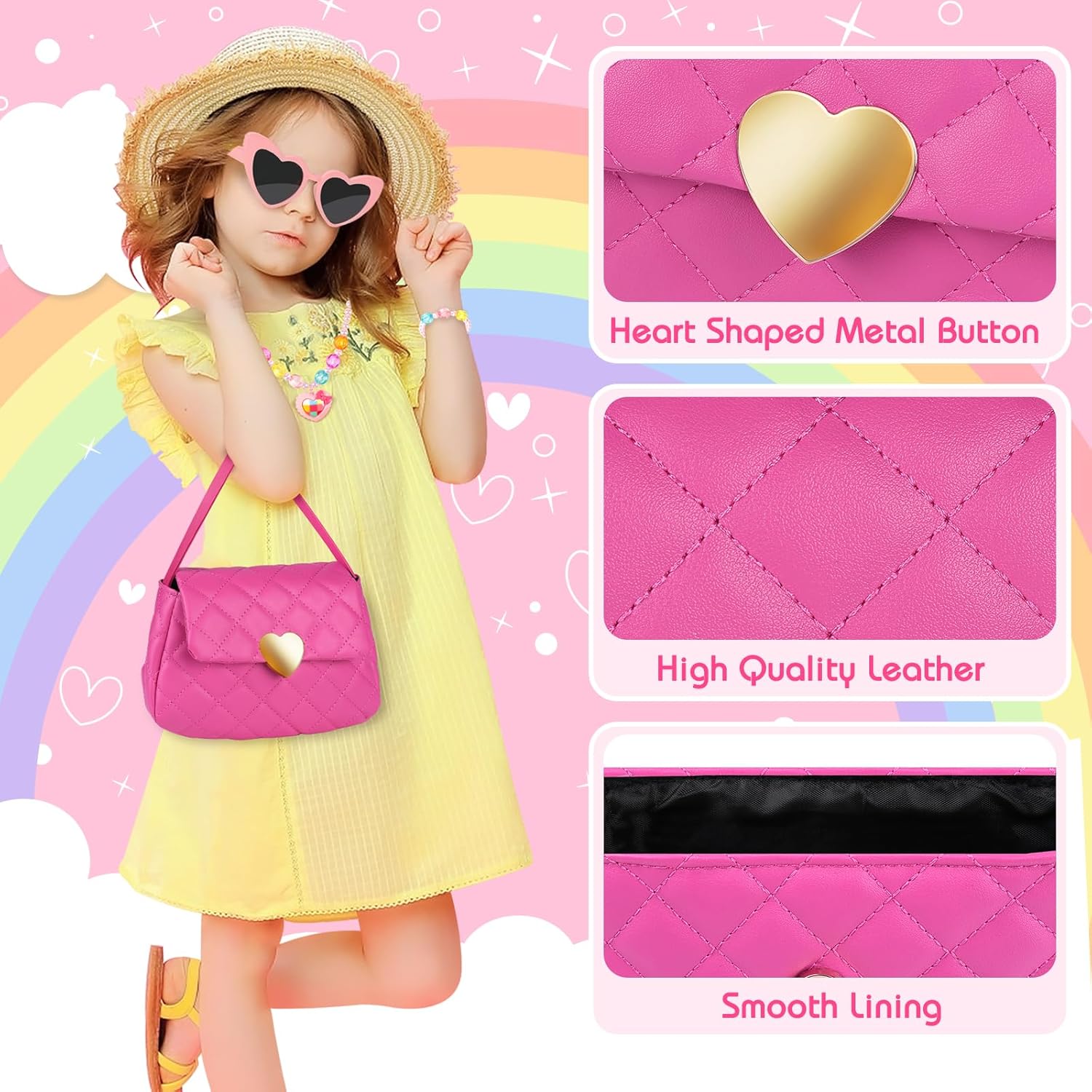 Kids Play Purse for Little Girls Toddlers, Toy Purse with Accessories, Wallet, Fake Phone, Fake Makeup Toys & Play Jewelry, Toddler Pretend Play Toys for Girls, Little Girl Gifts Age 3 4 5 6 Year Old